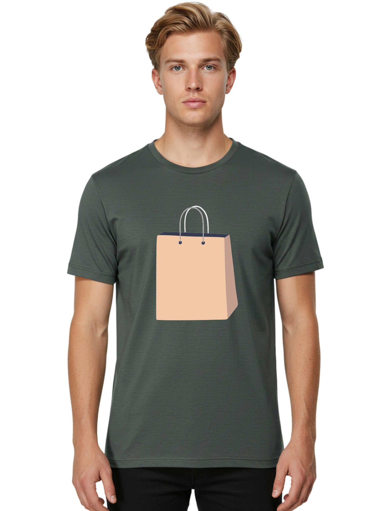 Shopping-Bag Men'S Graphic Tee, 100% Cotton, Comfortable Casual Summer Wear, Machine Washable, Shopping Bag, Retail Packaging, Paper Bag, Handles, Simple Design, Minimalist Style, E-Commerce, Packaging Design Aac111 12