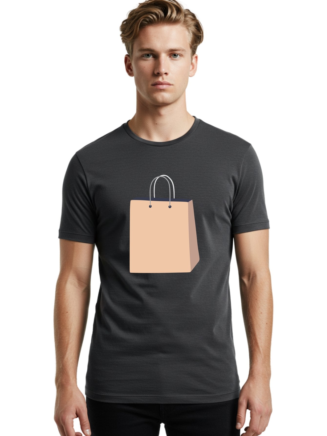 Shopping-Bag Men'S Graphic Tee, 100% Cotton, Comfortable Casual Summer Wear, Machine Washable, Shopping Bag, Retail Packaging, Paper Bag, Handles, Simple Design, Minimalist Style, E-Commerce, Packaging Design Aac111 20