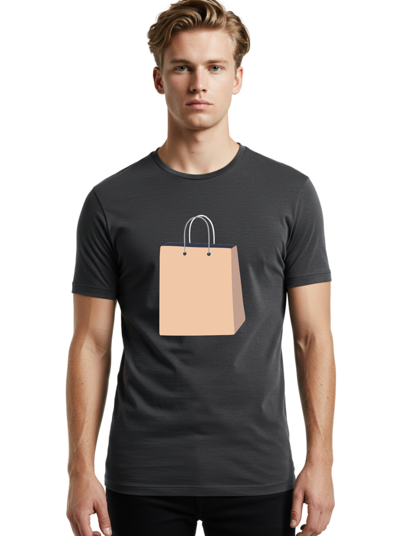 Shopping-Bag Men'S Graphic Tee, 100% Cotton, Comfortable Casual Summer Wear, Machine Washable, Shopping Bag, Retail Packaging, Paper Bag, Handles, Simple Design, Minimalist Style, E-Commerce, Packaging Design Aac111 30