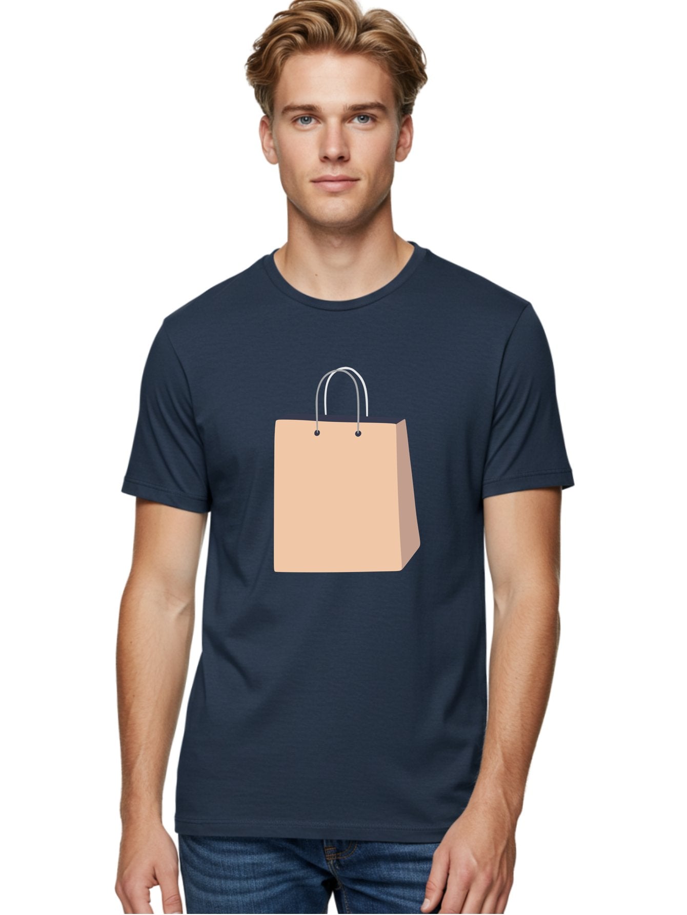 Shopping-Bag Men'S Graphic Tee, 100% Cotton, Comfortable Casual Summer Wear, Machine Washable, Shopping Bag, Retail Packaging, Paper Bag, Handles, Simple Design, Minimalist Style, E-Commerce, Packaging Design Aac111 23