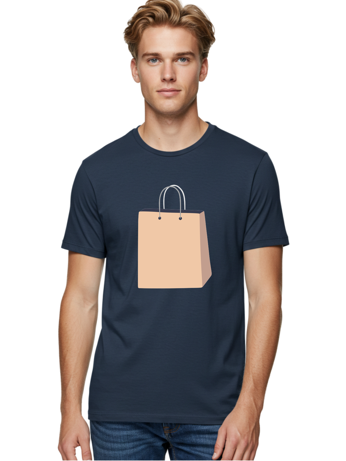 Shopping-Bag Men'S Graphic Tee, 100% Cotton, Comfortable Casual Summer Wear, Machine Washable, Shopping Bag, Retail Packaging, Paper Bag, Handles, Simple Design, Minimalist Style, E-Commerce, Packaging Design Aac111 16