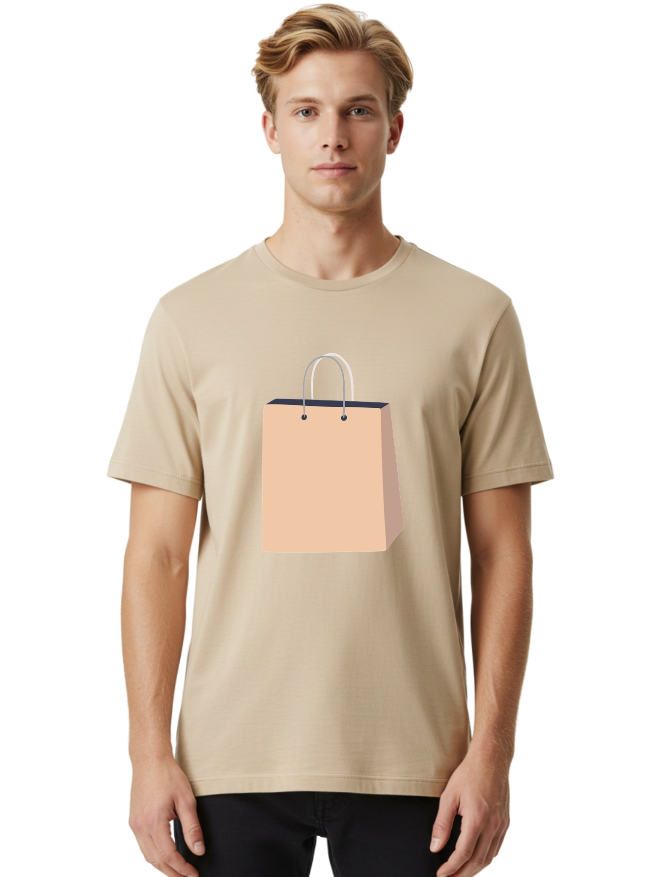 Shopping-Bag Men'S Graphic Tee, 100% Cotton, Comfortable Casual Summer Wear, Machine Washable, Shopping Bag, Retail Packaging, Paper Bag, Handles, Simple Design, Minimalist Style, E-Commerce, Packaging Design Aac111 20