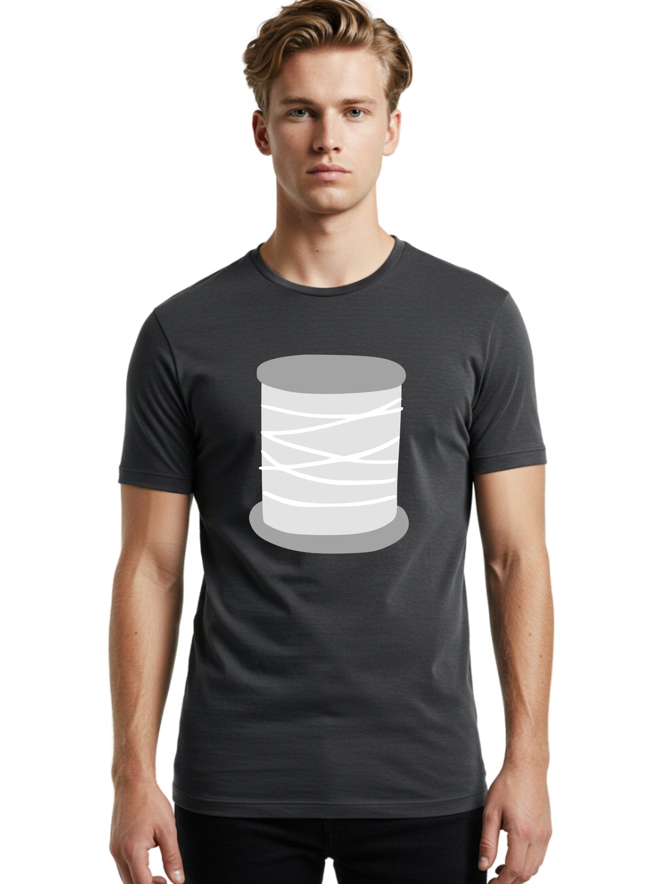 Spool-Of-Thread Men'S Graphic Tee, 100% Cotton, Comfortable Casual Summer Wear, Machine Washable, Spool Of Thread, Sewing Supplies, Crafting Essentials, White Thread, Gray Spool, Minimalist Design, Textile Crafting Aac117 25