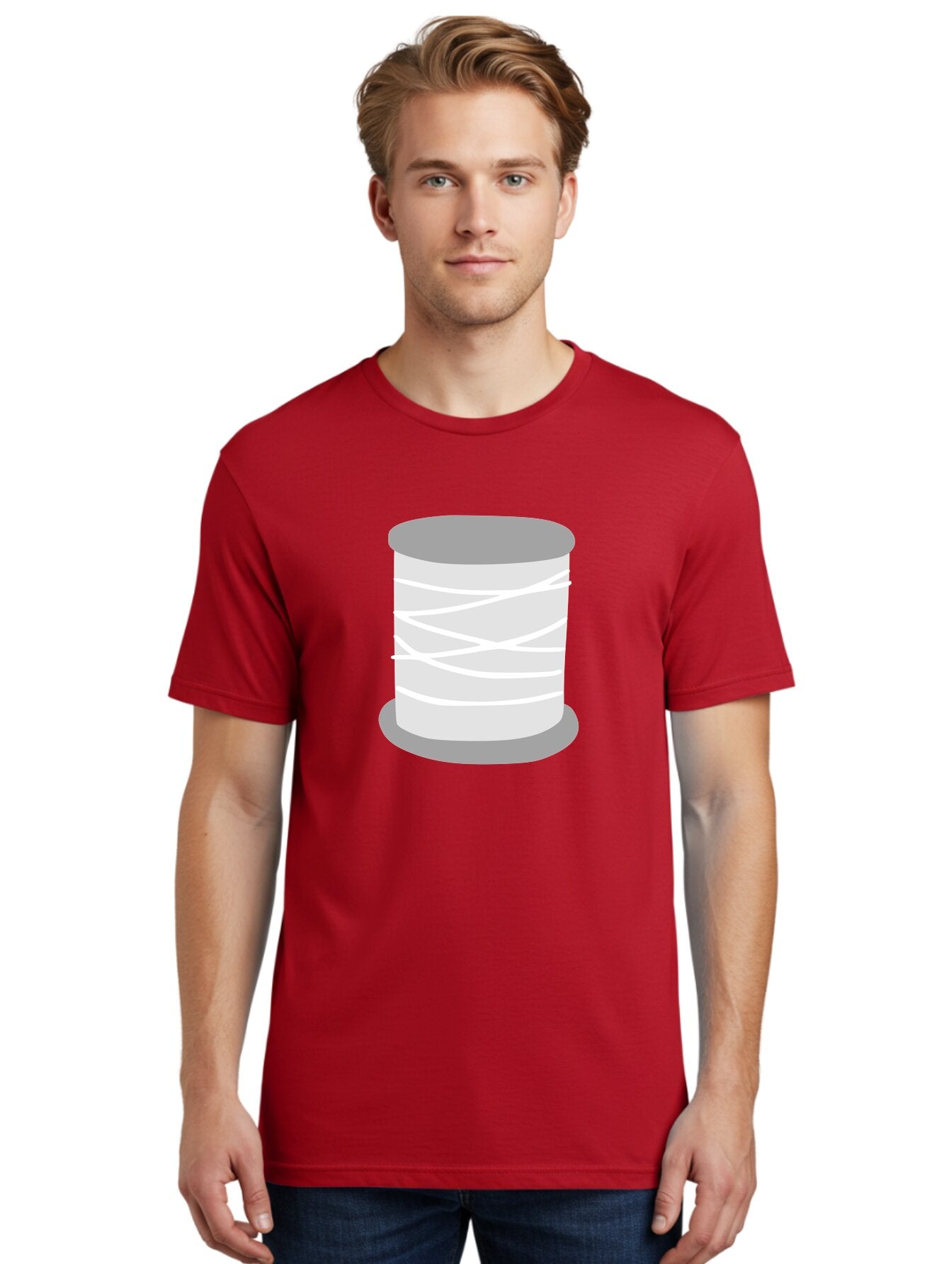 Spool-Of-Thread Men'S Graphic Tee, 100% Cotton, Comfortable Casual Summer Wear, Machine Washable, Spool Of Thread, Sewing Supplies, Crafting Essentials, White Thread, Gray Spool, Minimalist Design, Textile Crafting Aac117 30