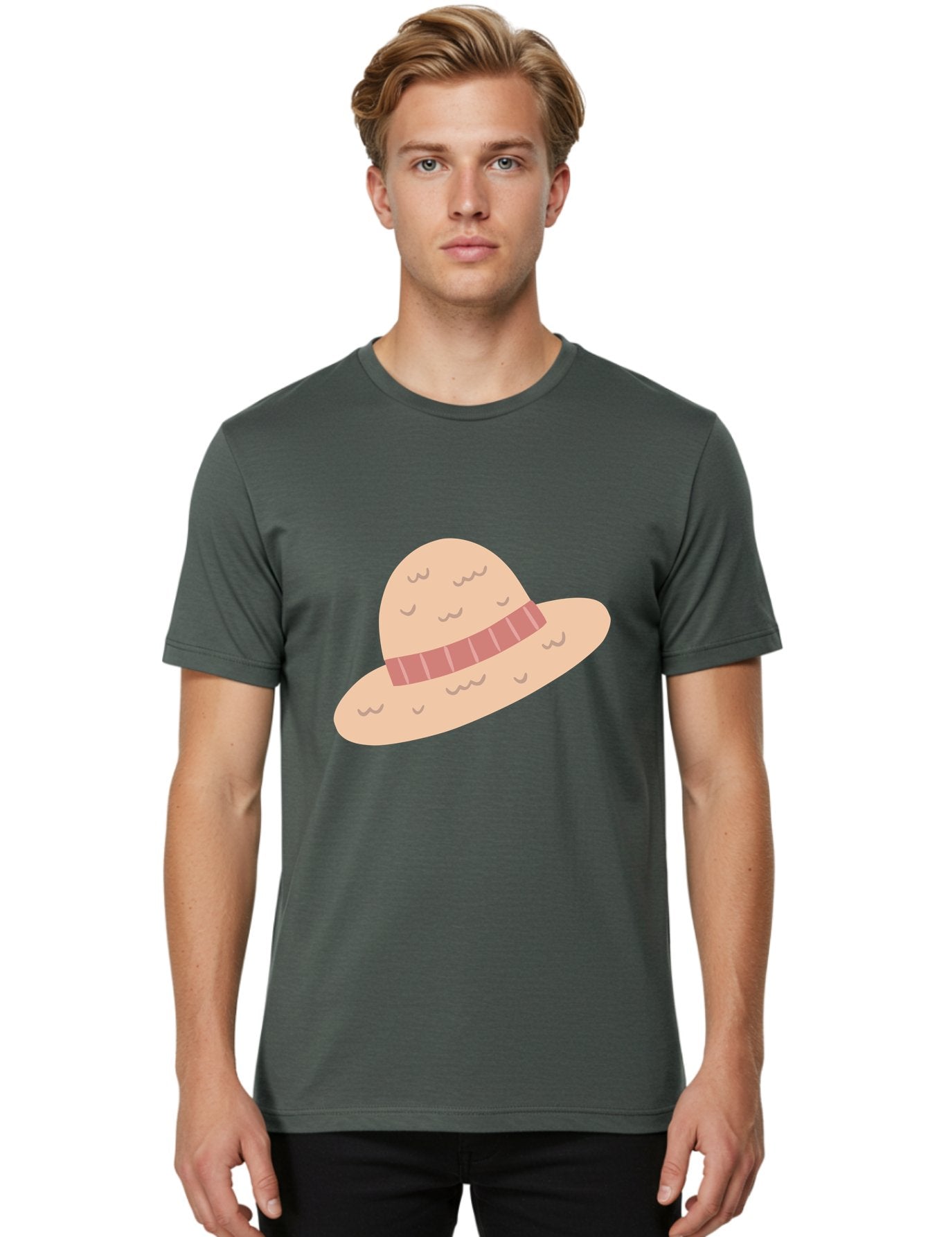 Straw-Hat Men'S Graphic Tee, 100% Cotton, Comfortable Casual Summer Wear, Machine Washable, Straw Hat With Ribbon Band, Summer Hat, Beachwear Fashion, Bohemian Style, Stylish Accessory, Outdoor Gear Aac118 30