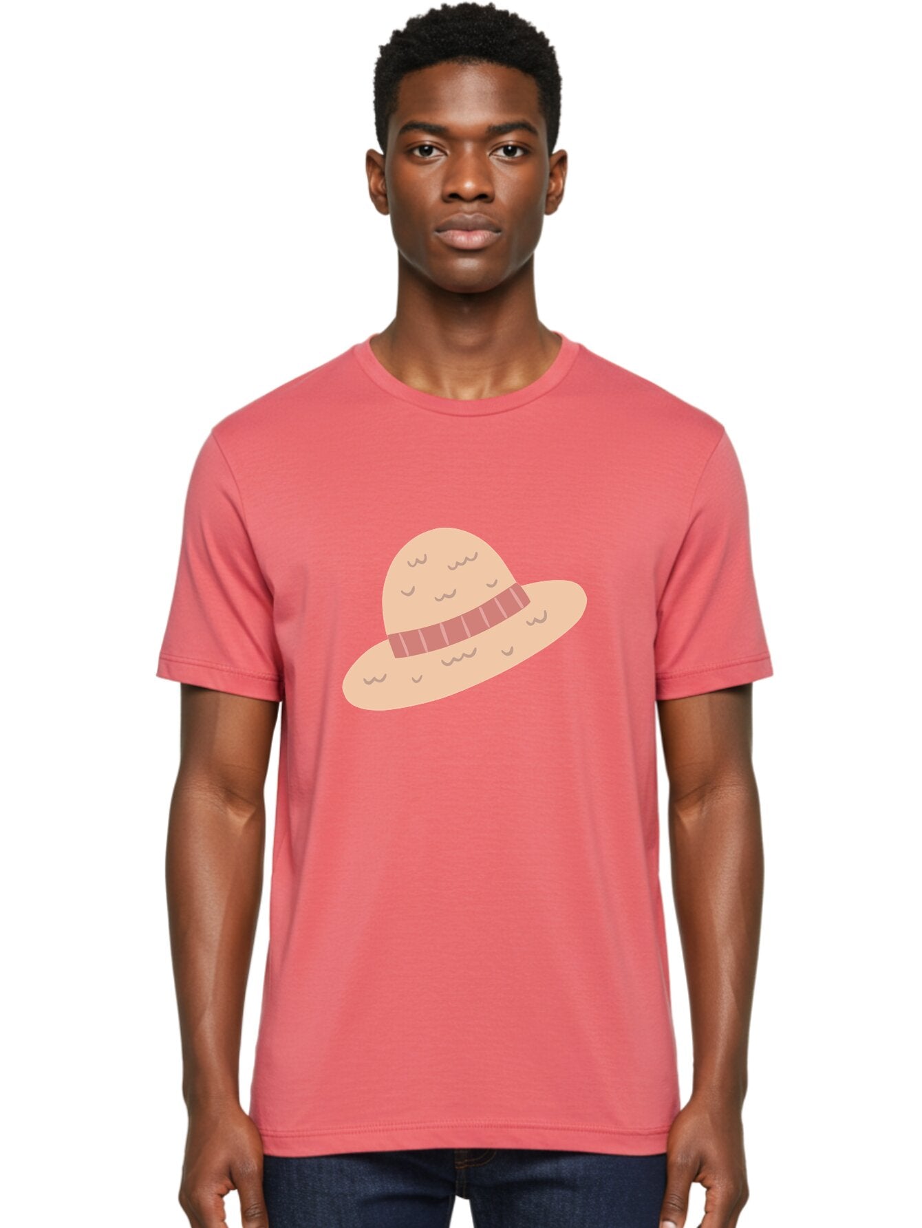 Straw-Hat Men'S Graphic Tee, 100% Cotton, Comfortable Casual Summer Wear, Machine Washable, Straw Hat With Ribbon Band, Summer Hat, Beachwear Fashion, Bohemian Style, Stylish Accessory, Outdoor Gear Aac118 23