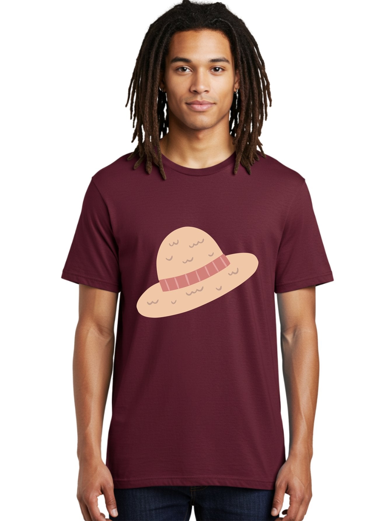 Straw-Hat Men'S Graphic Tee, 100% Cotton, Comfortable Casual Summer Wear, Machine Washable, Straw Hat With Ribbon Band, Summer Hat, Beachwear Fashion, Bohemian Style, Stylish Accessory, Outdoor Gear Aac118 17
