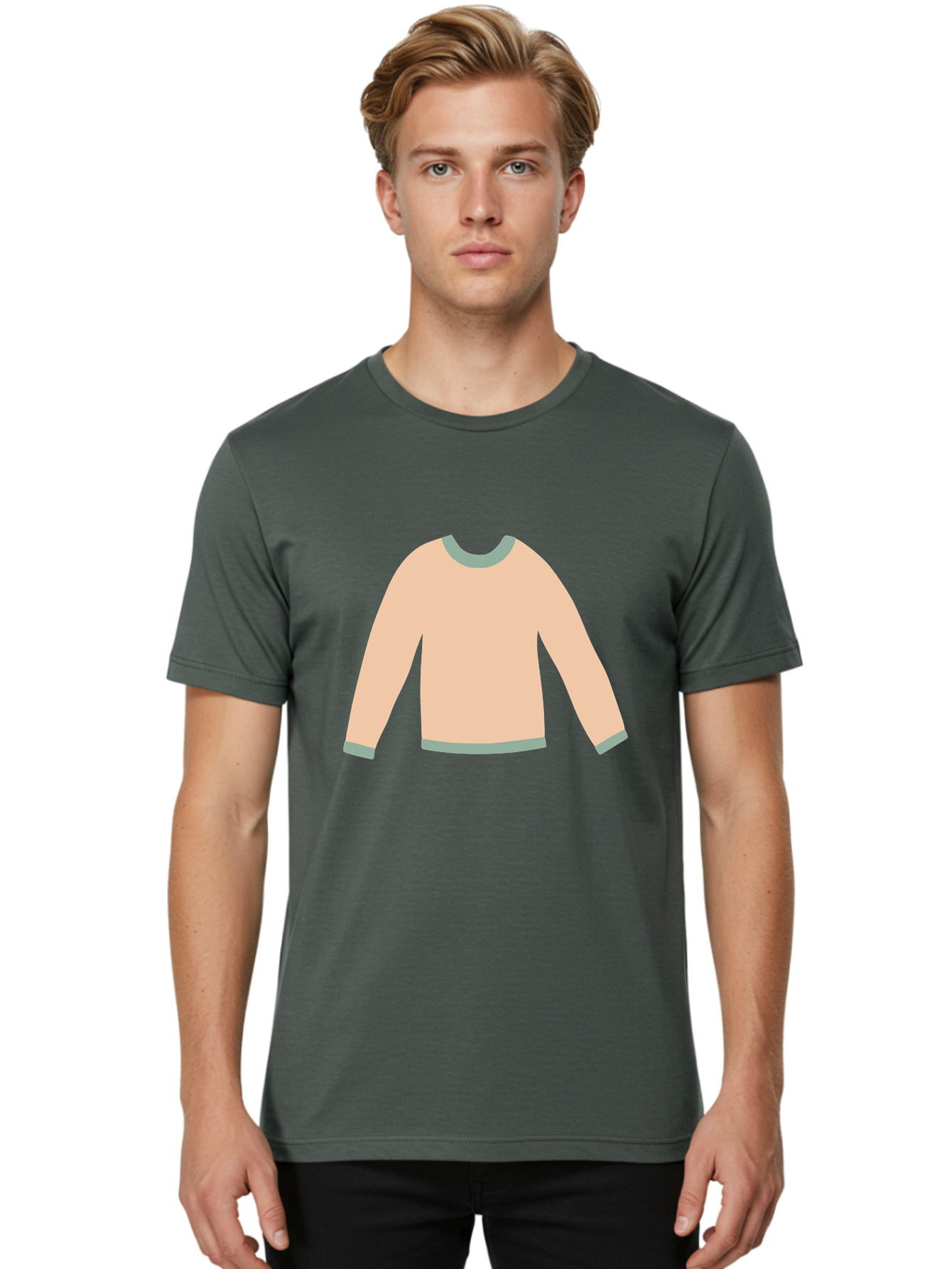 Sweater Men'S Graphic Tee, 100% Cotton, Comfortable Casual Summer Wear, Machine Washable, Peach-Colored Sweater, Long-Sleeved Shirt, Casual Wear, Comfortable Clothing, Soft Peach, Gray Trim, Simple Design, Minimalist Fashion Aac120 20