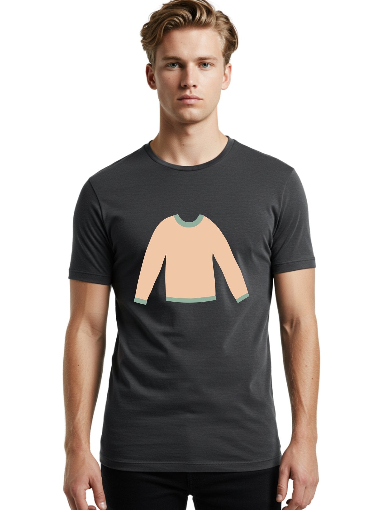 Sweater Men'S Graphic Tee, 100% Cotton, Comfortable Casual Summer Wear, Machine Washable, Peach-Colored Sweater, Long-Sleeved Shirt, Casual Wear, Comfortable Clothing, Soft Peach, Gray Trim, Simple Design, Minimalist Fashion Aac120 24