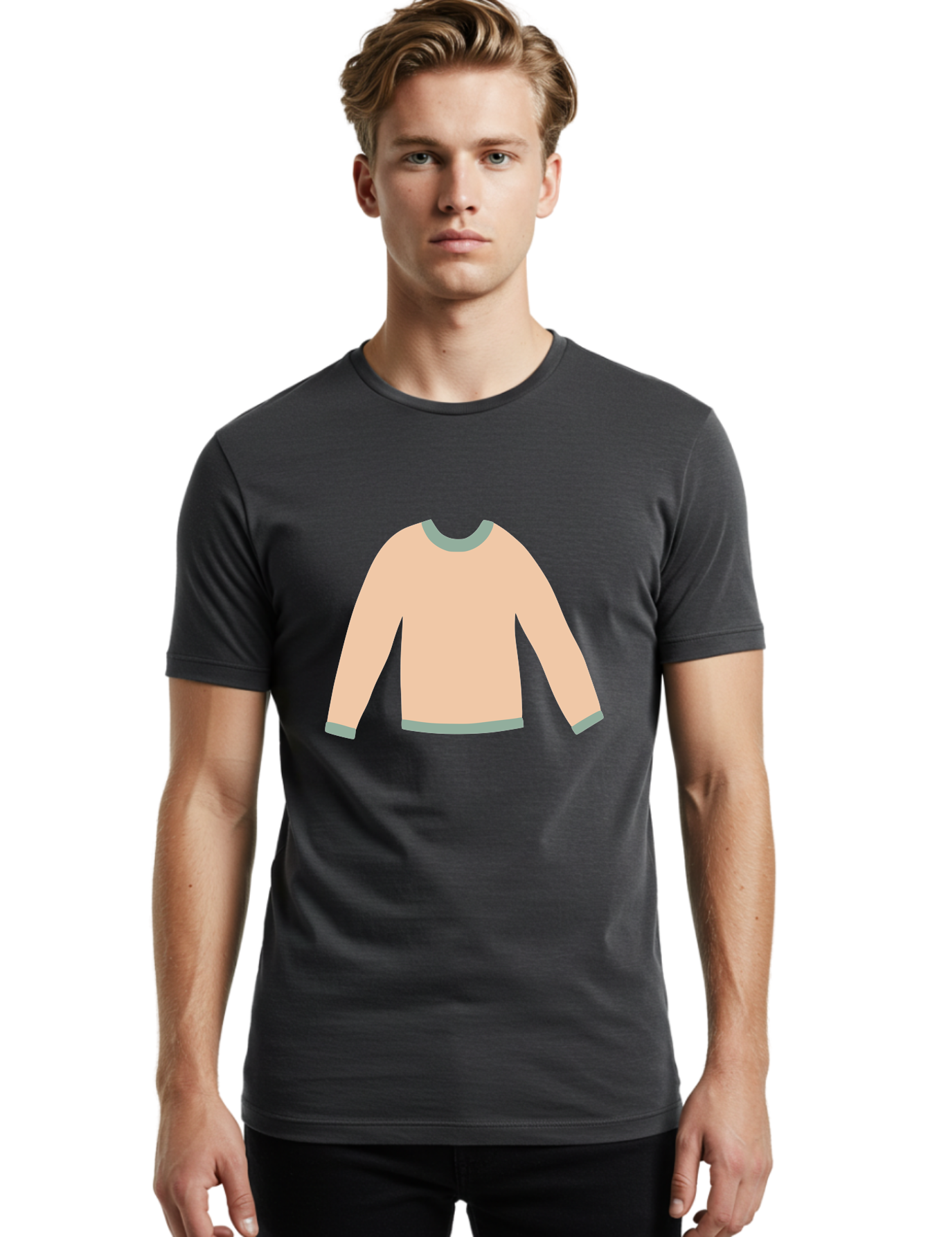 Sweater Men'S Graphic Tee, 100% Cotton, Comfortable Casual Summer Wear, Machine Washable, Peach-Colored Sweater, Long-Sleeved Shirt, Casual Wear, Comfortable Clothing, Soft Peach, Gray Trim, Simple Design, Minimalist Fashion Aac120 14