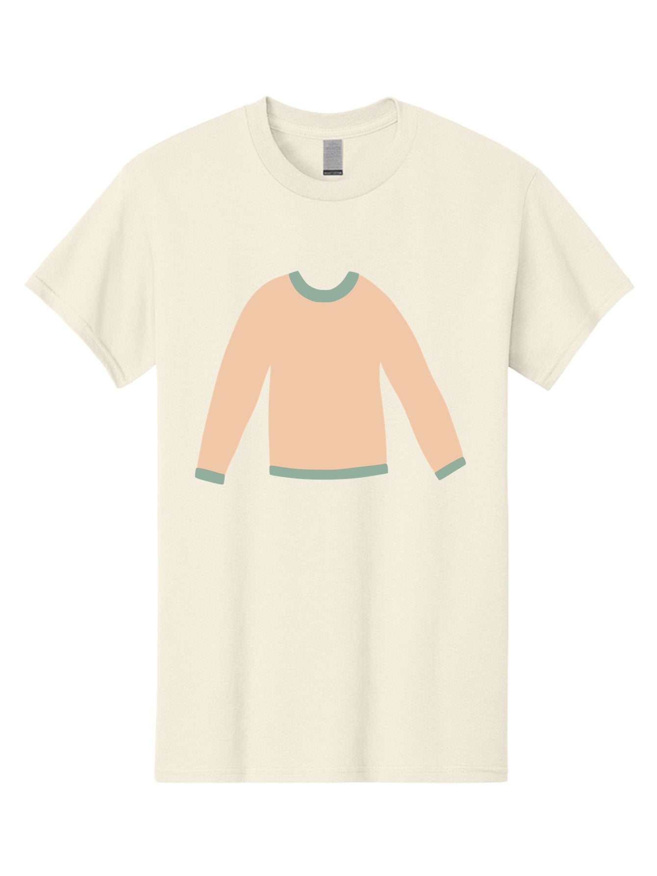 Sweater Men'S Graphic Tee, 100% Cotton, Comfortable Casual Summer Wear, Machine Washable, Peach-Colored Sweater, Long-Sleeved Shirt, Casual Wear, Comfortable Clothing, Soft Peach, Gray Trim, Simple Design, Minimalist Fashion Aac120