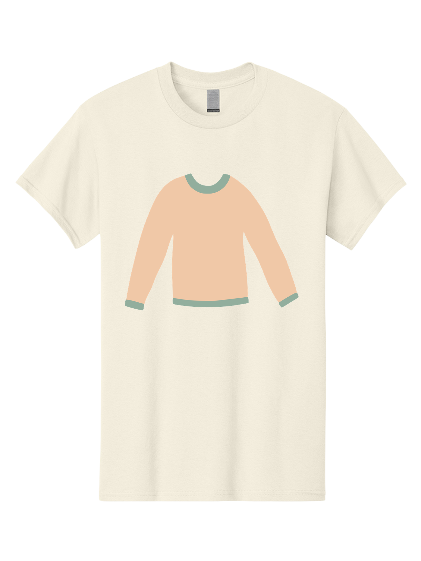Sweater Men'S Graphic Tee, 100% Cotton, Comfortable Casual Summer Wear, Machine Washable, Peach-Colored Sweater, Long-Sleeved Shirt, Casual Wear, Comfortable Clothing, Soft Peach, Gray Trim, Simple Design, Minimalist Fashion Aac120 21