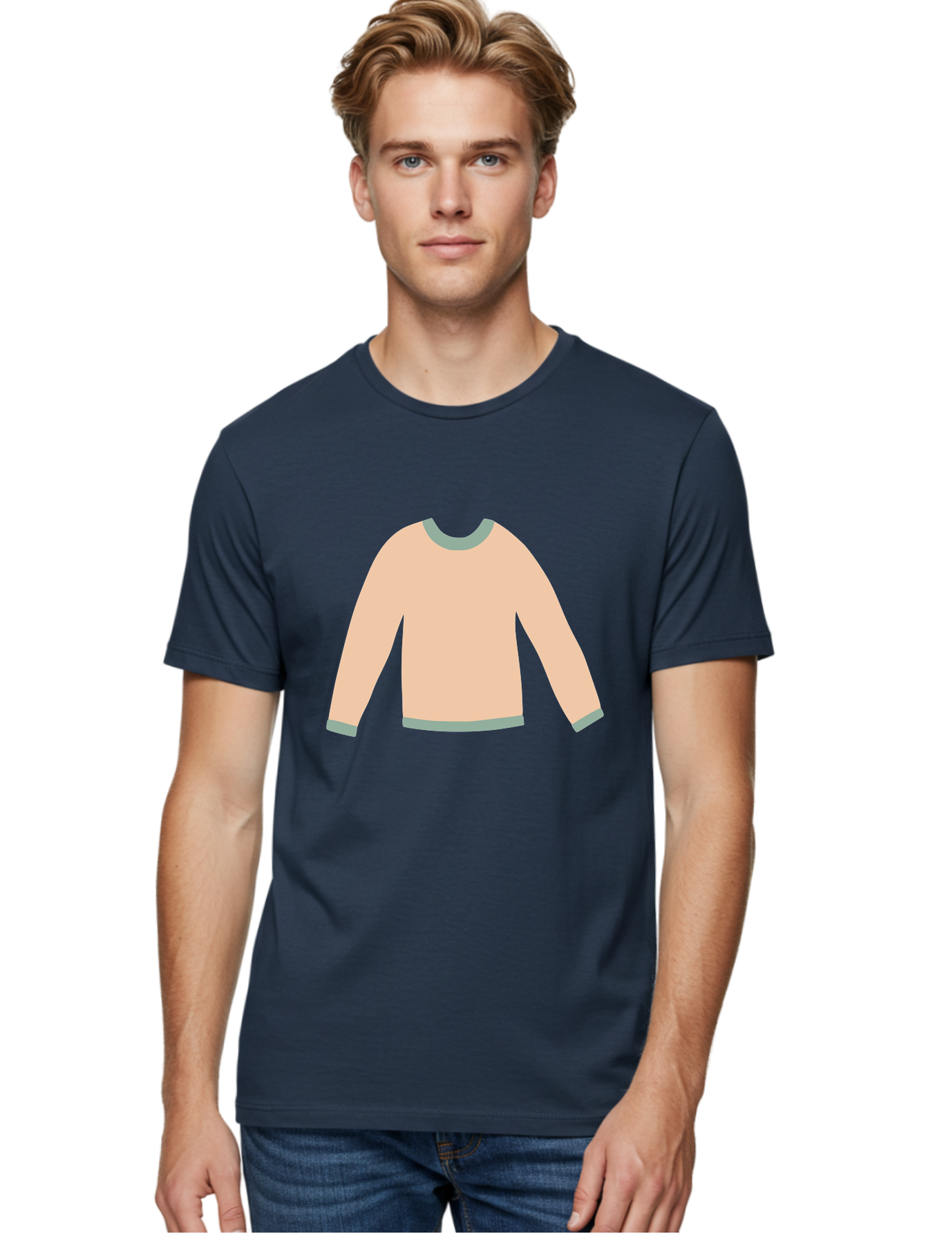 Sweater Men'S Graphic Tee, 100% Cotton, Comfortable Casual Summer Wear, Machine Washable, Peach-Colored Sweater, Long-Sleeved Shirt, Casual Wear, Comfortable Clothing, Soft Peach, Gray Trim, Simple Design, Minimalist Fashion Aac120 4