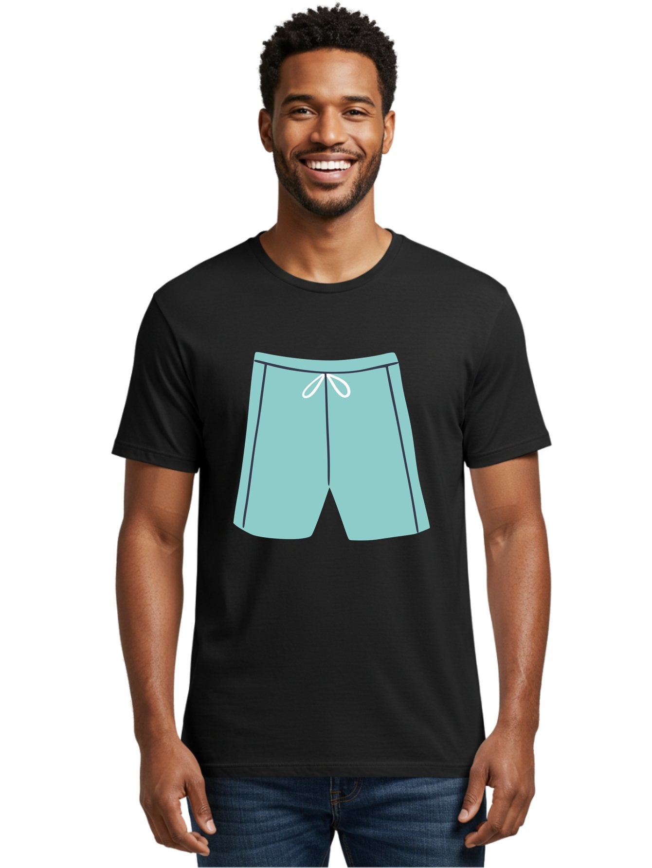 Teal-Shorts Men'S Graphic Tee, 100% Cotton, Comfortable Casual Summer Wear, Machine Washable, Teal Shorts, Drawstring Waist, Black Stripes, Athletic Wear, Casual Fashion, Comfortable Clothing, Relaxed Fit, Summer Style Aac123 19
