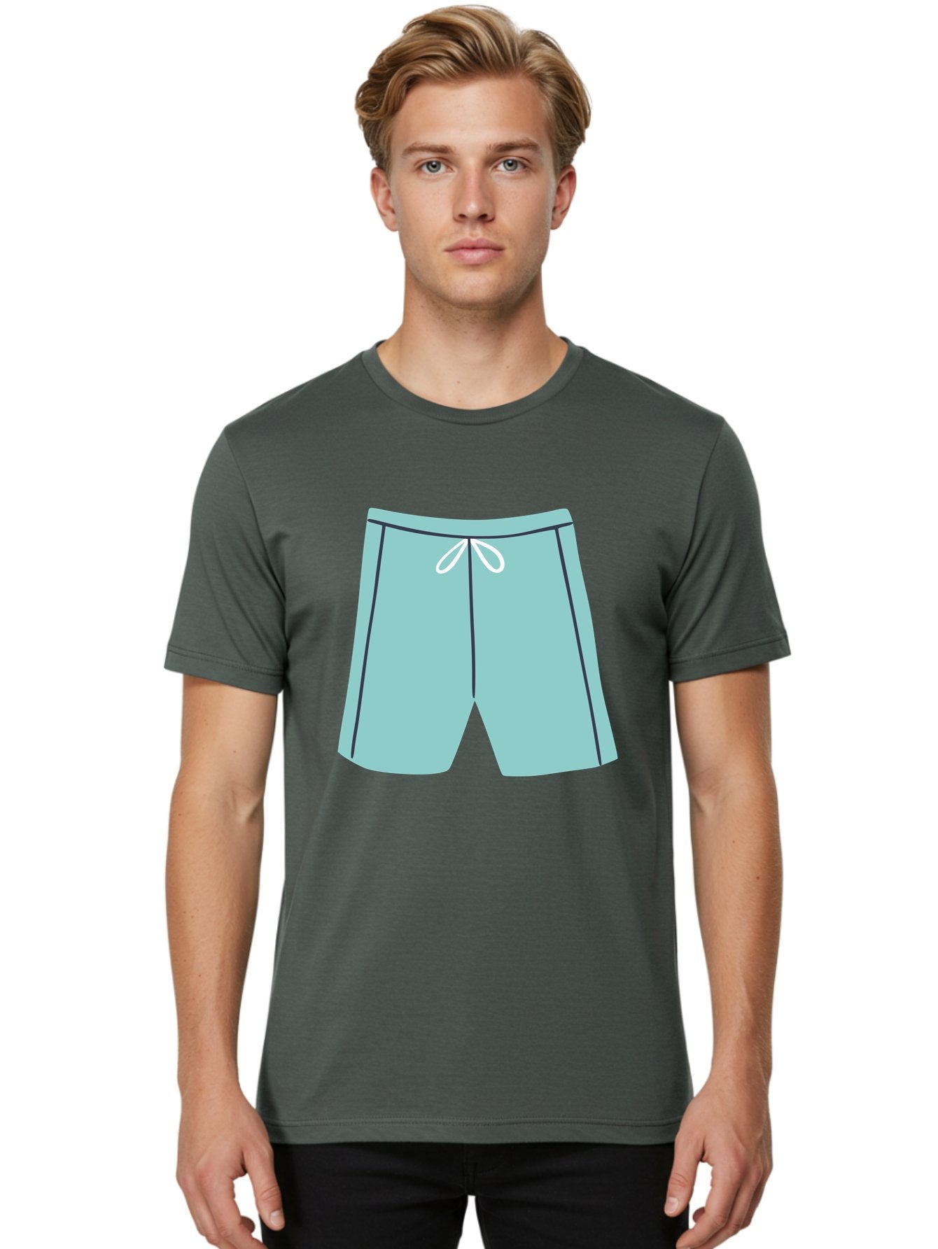 Teal-Shorts Men'S Graphic Tee, 100% Cotton, Comfortable Casual Summer Wear, Machine Washable, Teal Shorts, Drawstring Waist, Black Stripes, Athletic Wear, Casual Fashion, Comfortable Clothing, Relaxed Fit, Summer Style Aac123 28