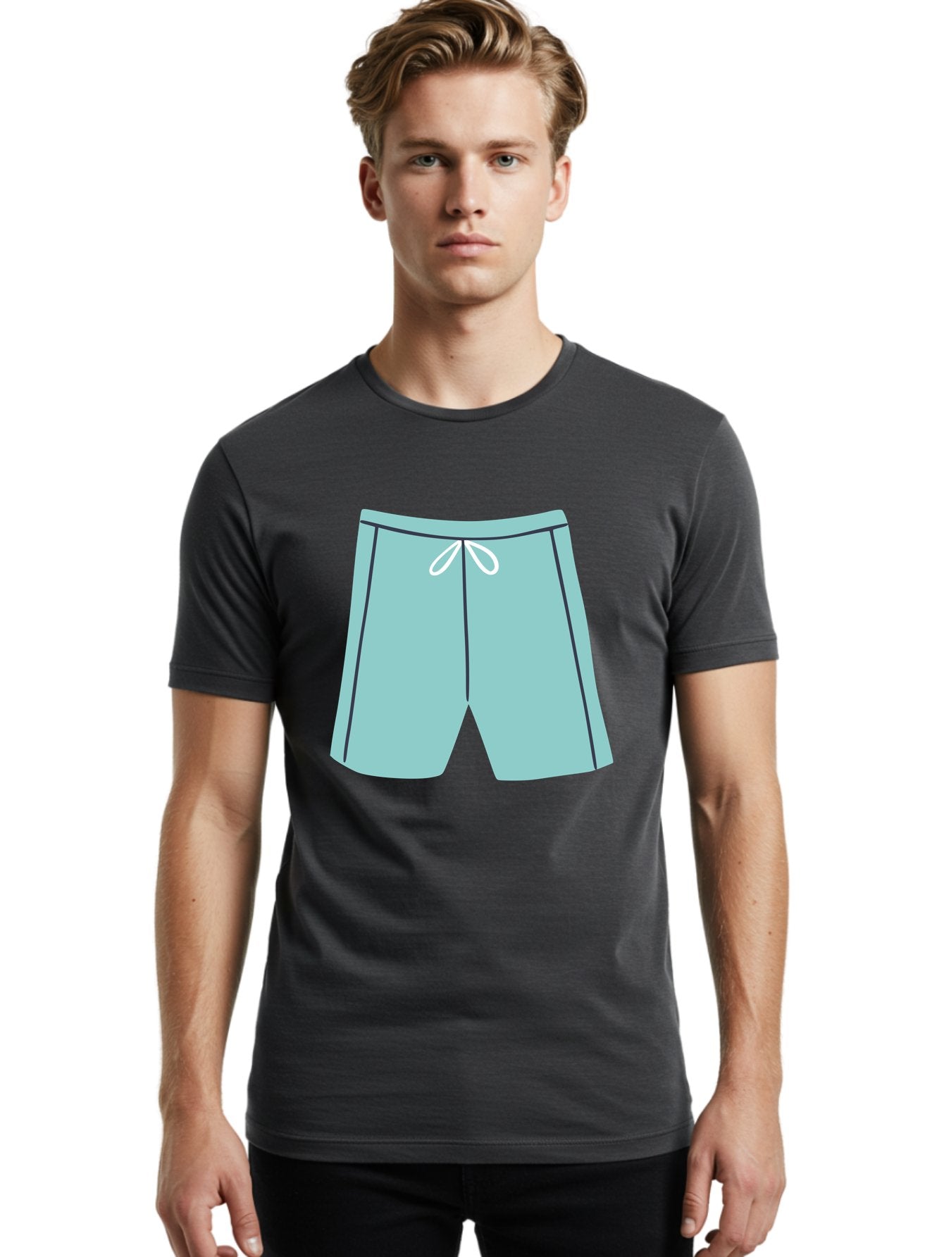 Teal-Shorts Men'S Graphic Tee, 100% Cotton, Comfortable Casual Summer Wear, Machine Washable, Teal Shorts, Drawstring Waist, Black Stripes, Athletic Wear, Casual Fashion, Comfortable Clothing, Relaxed Fit, Summer Style Aac123 18