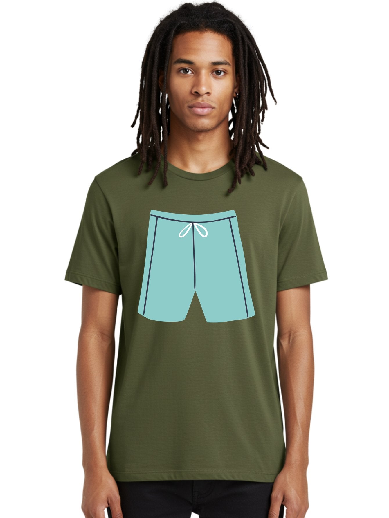 Teal-Shorts Men'S Graphic Tee, 100% Cotton, Comfortable Casual Summer Wear, Machine Washable, Teal Shorts, Drawstring Waist, Black Stripes, Athletic Wear, Casual Fashion, Comfortable Clothing, Relaxed Fit, Summer Style Aac123 16