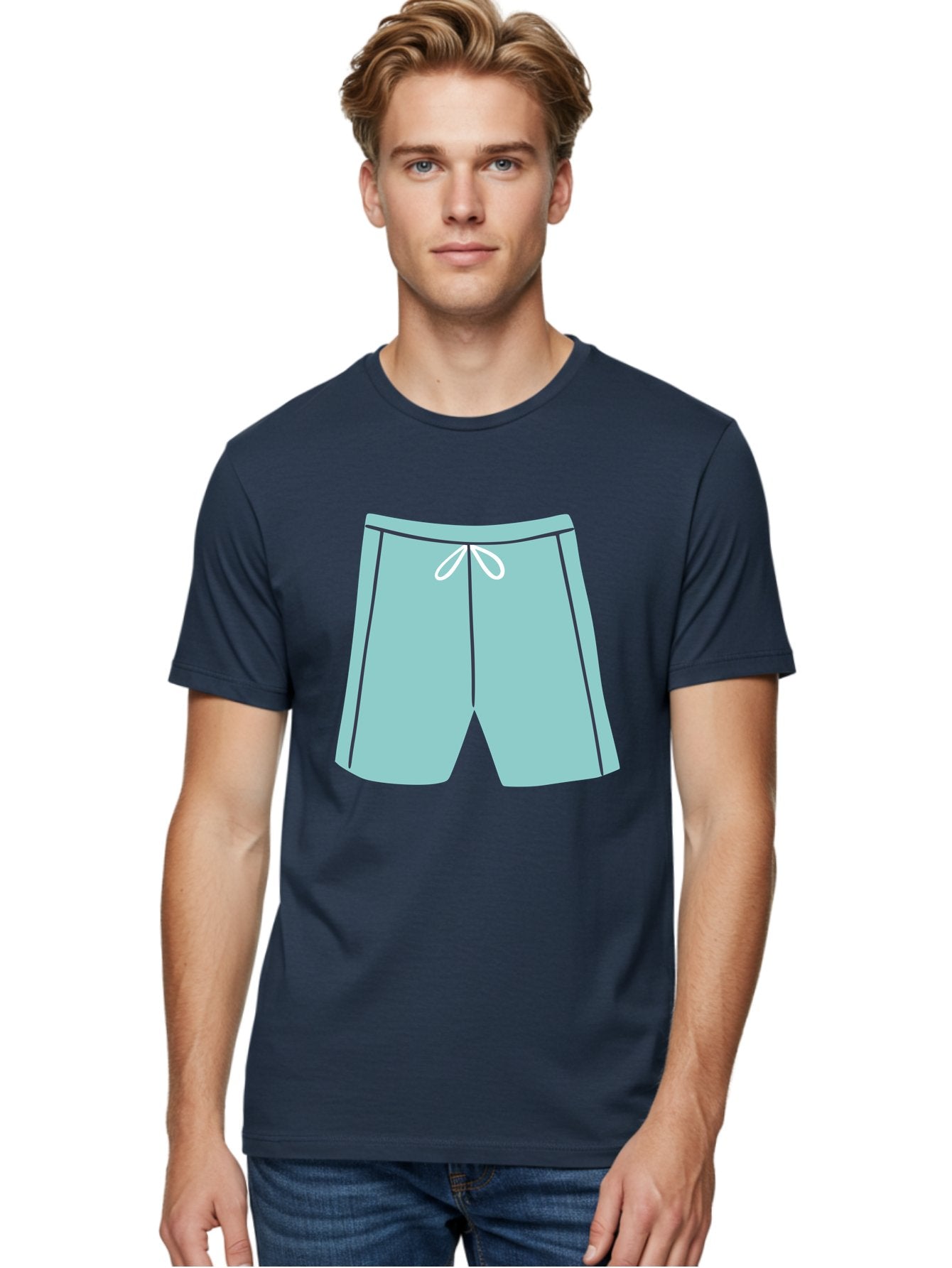Teal-Shorts Men'S Graphic Tee, 100% Cotton, Comfortable Casual Summer Wear, Machine Washable, Teal Shorts, Drawstring Waist, Black Stripes, Athletic Wear, Casual Fashion, Comfortable Clothing, Relaxed Fit, Summer Style Aac123 21