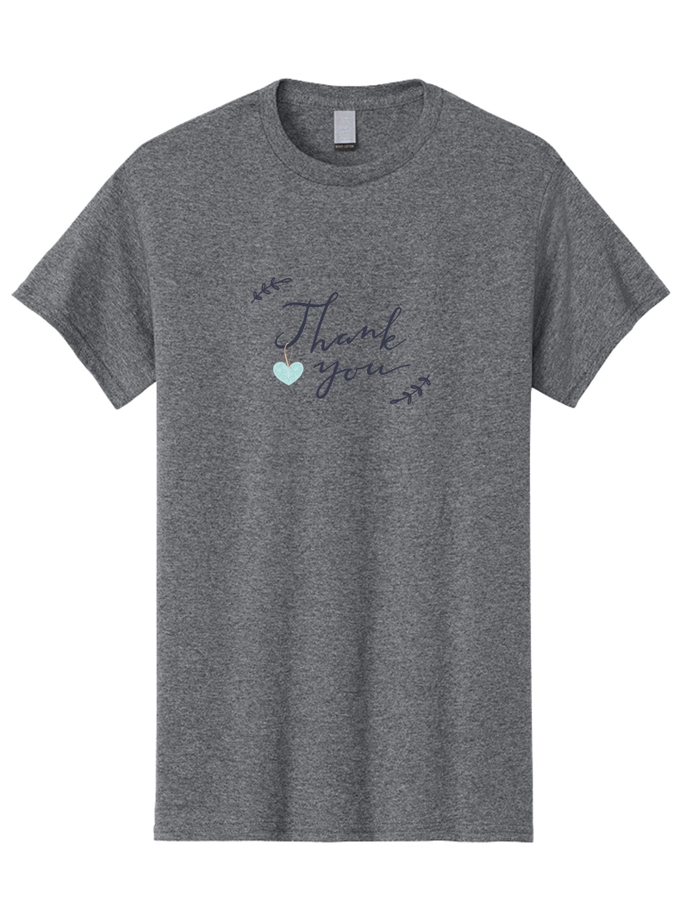 Thank-You Men'S Graphic Tee, 100% Cotton, Comfortable Casual Summer Wear, Machine Washable, Thank You Message, Gratitude, Appreciation, Heartfelt Thanks, Cursive Text, Blue Heart, Delicate Leaves, Elegant Design, Acknowledgement Gift, Aac125 13