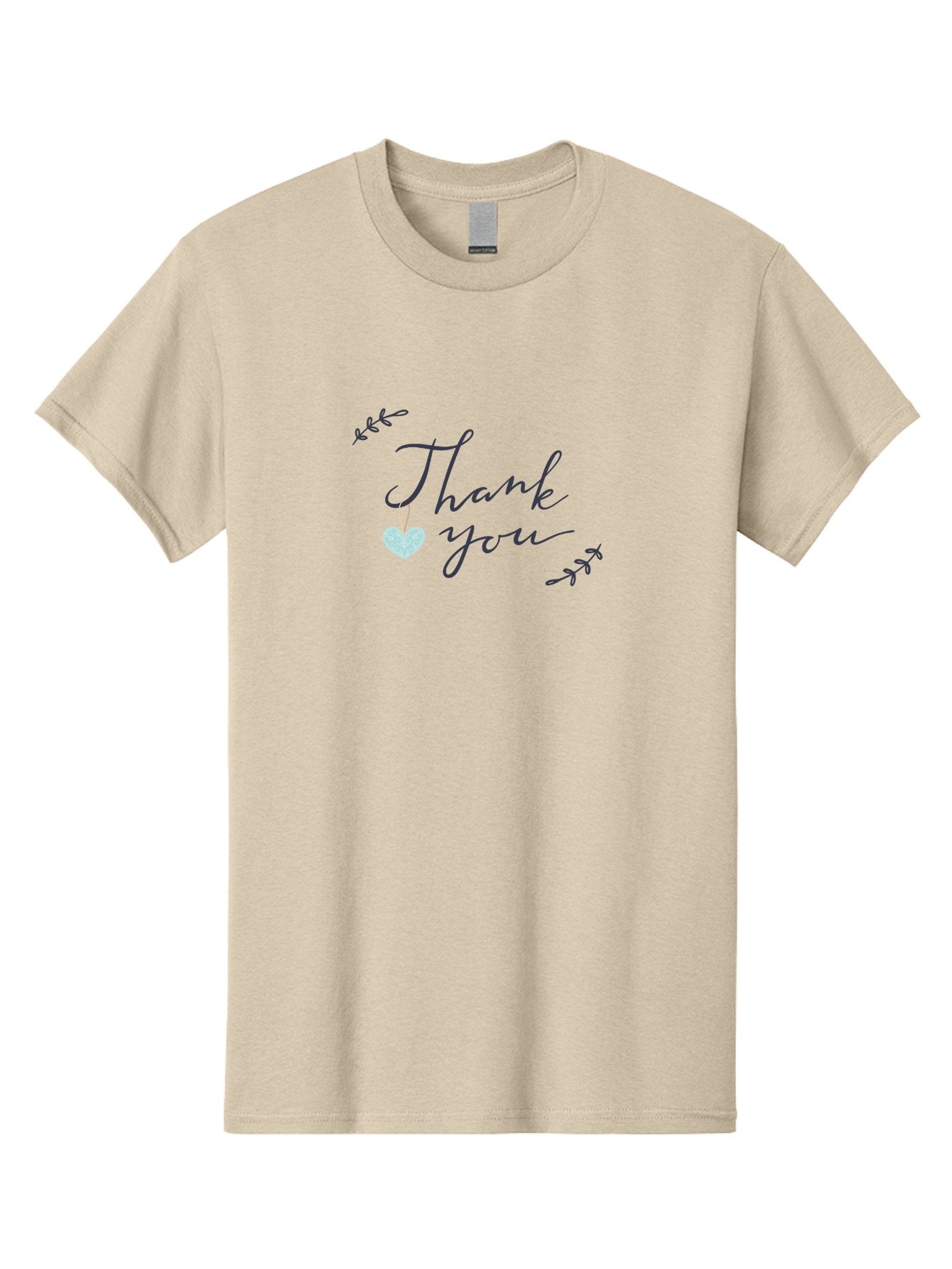 Thank-You Men'S Graphic Tee, 100% Cotton, Comfortable Casual Summer Wear, Machine Washable, Thank You Message, Gratitude, Appreciation, Heartfelt Thanks, Cursive Text, Blue Heart, Delicate Leaves, Elegant Design, Acknowledgement Gift, Aac125 15