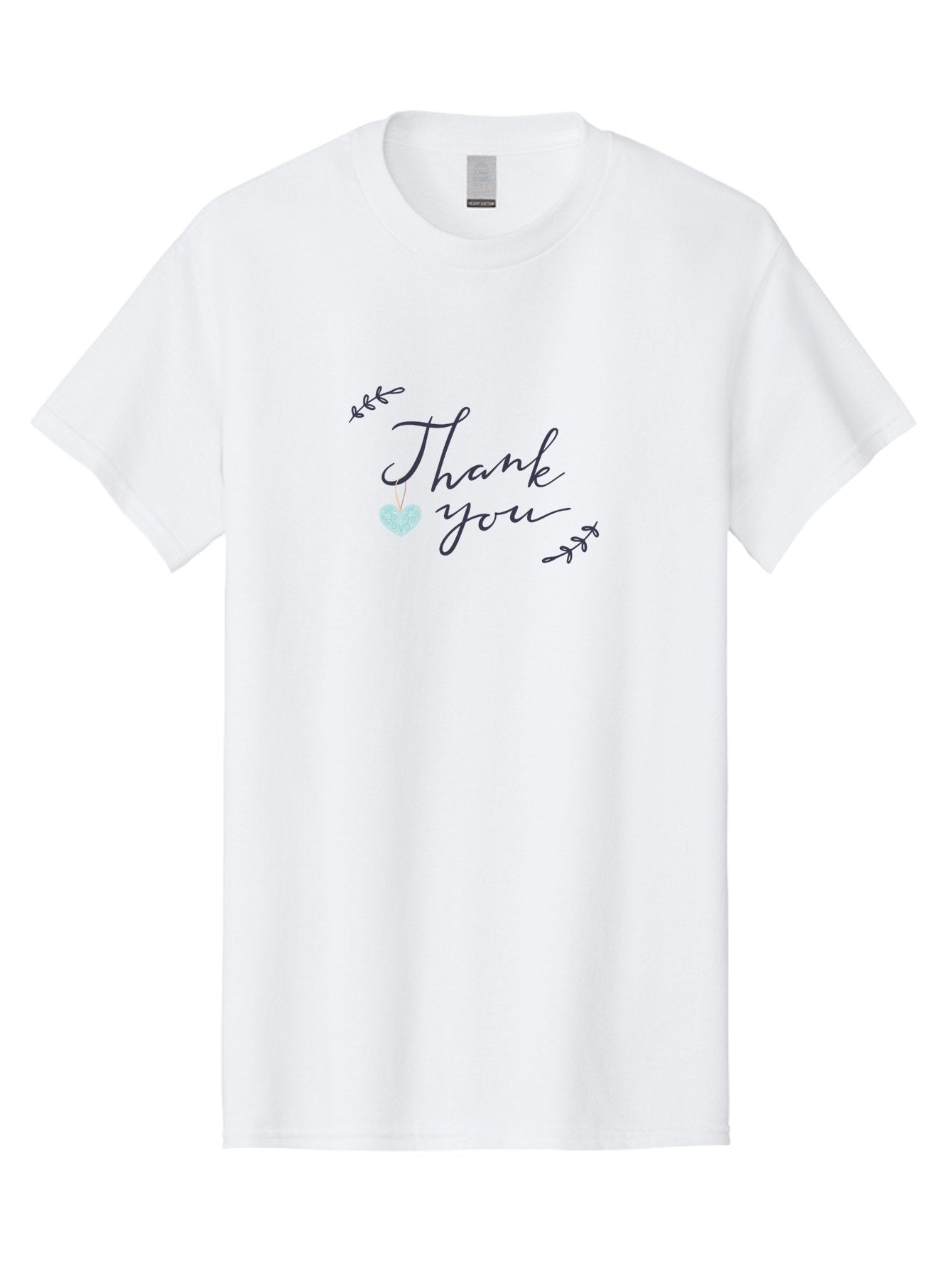 Thank-You Men'S Graphic Tee, 100% Cotton, Comfortable Casual Summer Wear, Machine Washable, Thank You Message, Gratitude, Appreciation, Heartfelt Thanks, Cursive Text, Blue Heart, Delicate Leaves, Elegant Design, Acknowledgement Gift, Aac125