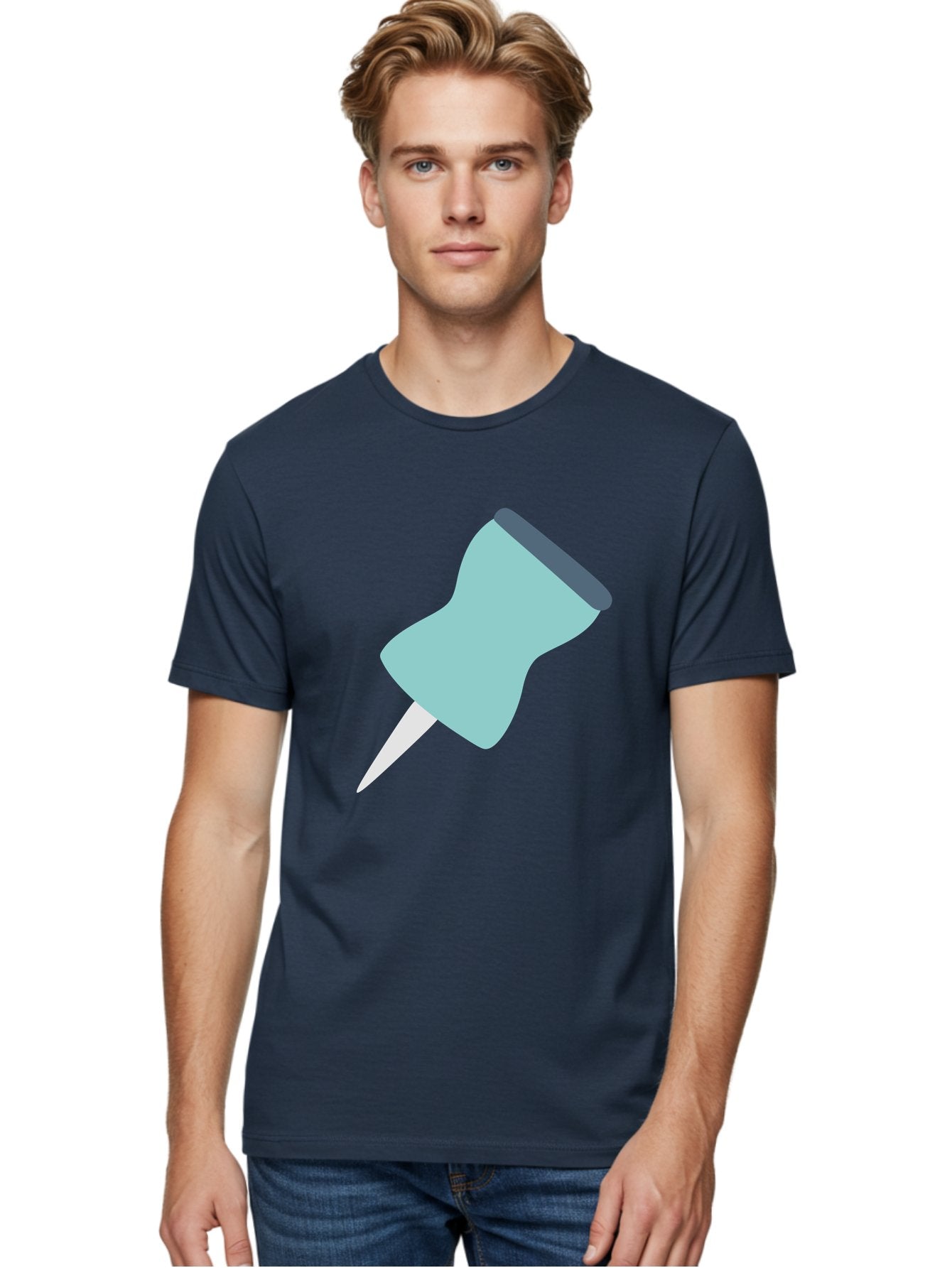 Thumbtack Men'S Graphic Tee, 100% Cotton, Comfortable Casual Summer Wear, Machine Washable, Thumbtack, Office Supplies, Stationary, Office Organization, Desk Accessories, Push Pin, Colorful Design, Modern Illustration Aac128 27