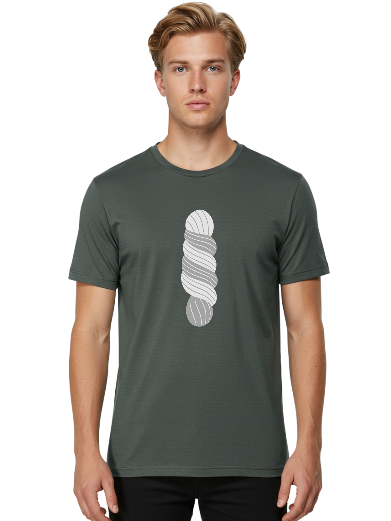 Twisted-Rope Men'S Graphic Tee, 100% Cotton, Comfortable Casual Summer Wear, Machine Washable, Twisted Yarn, Knitting Material, Gray And White Yarn, Crafting Supplies, Textile Art, Creative Hobbies, Diy Projects, Handmade Crafts Aac131 24