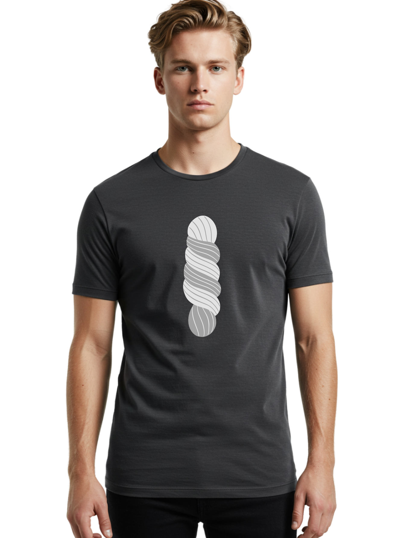 Twisted-Rope Men'S Graphic Tee, 100% Cotton, Comfortable Casual Summer Wear, Machine Washable, Twisted Yarn, Knitting Material, Gray And White Yarn, Crafting Supplies, Textile Art, Creative Hobbies, Diy Projects, Handmade Crafts Aac131 12