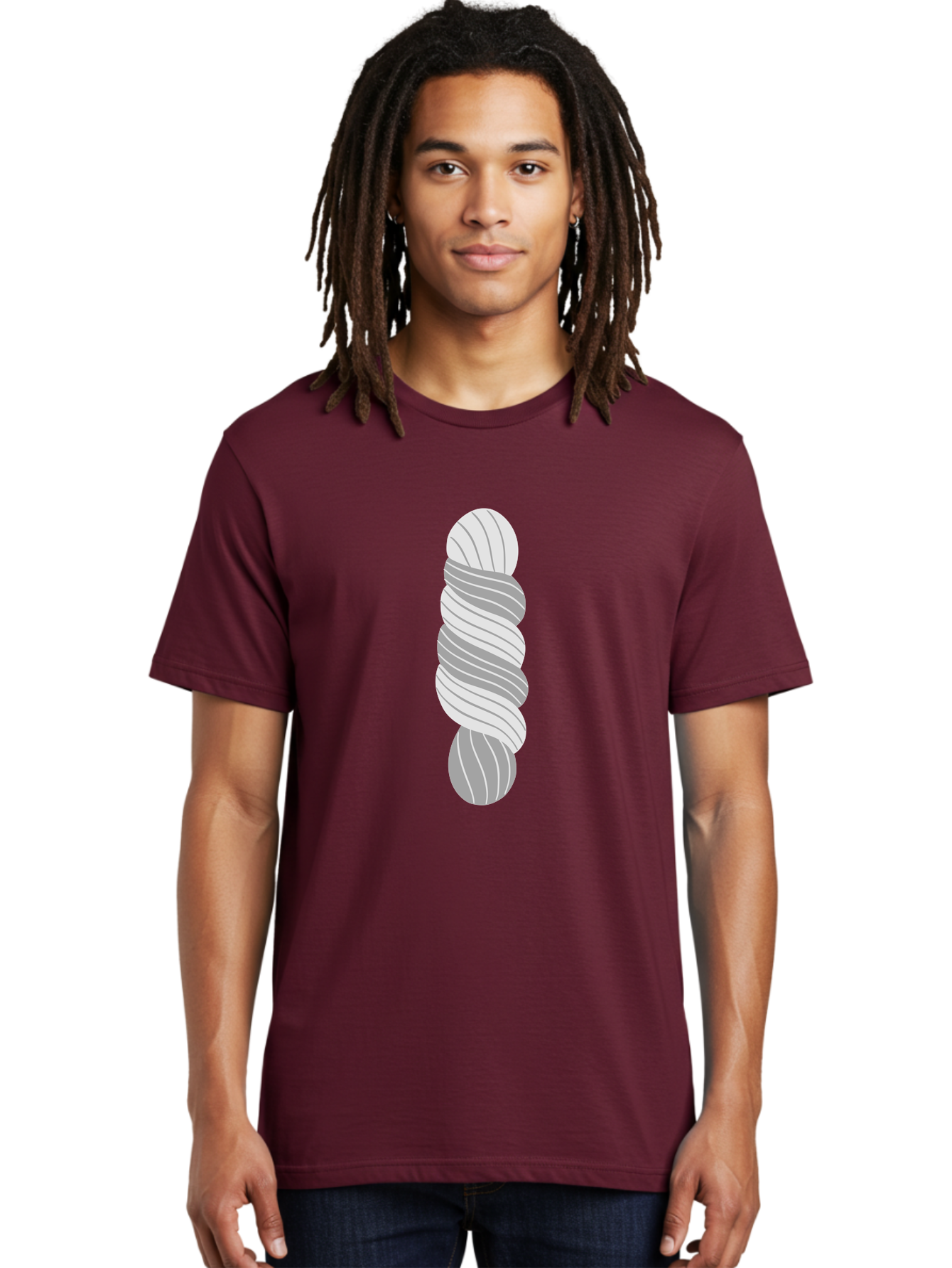 Twisted-Rope Men'S Graphic Tee, 100% Cotton, Comfortable Casual Summer Wear, Machine Washable, Twisted Yarn, Knitting Material, Gray And White Yarn, Crafting Supplies, Textile Art, Creative Hobbies, Diy Projects, Handmade Crafts Aac131 20
