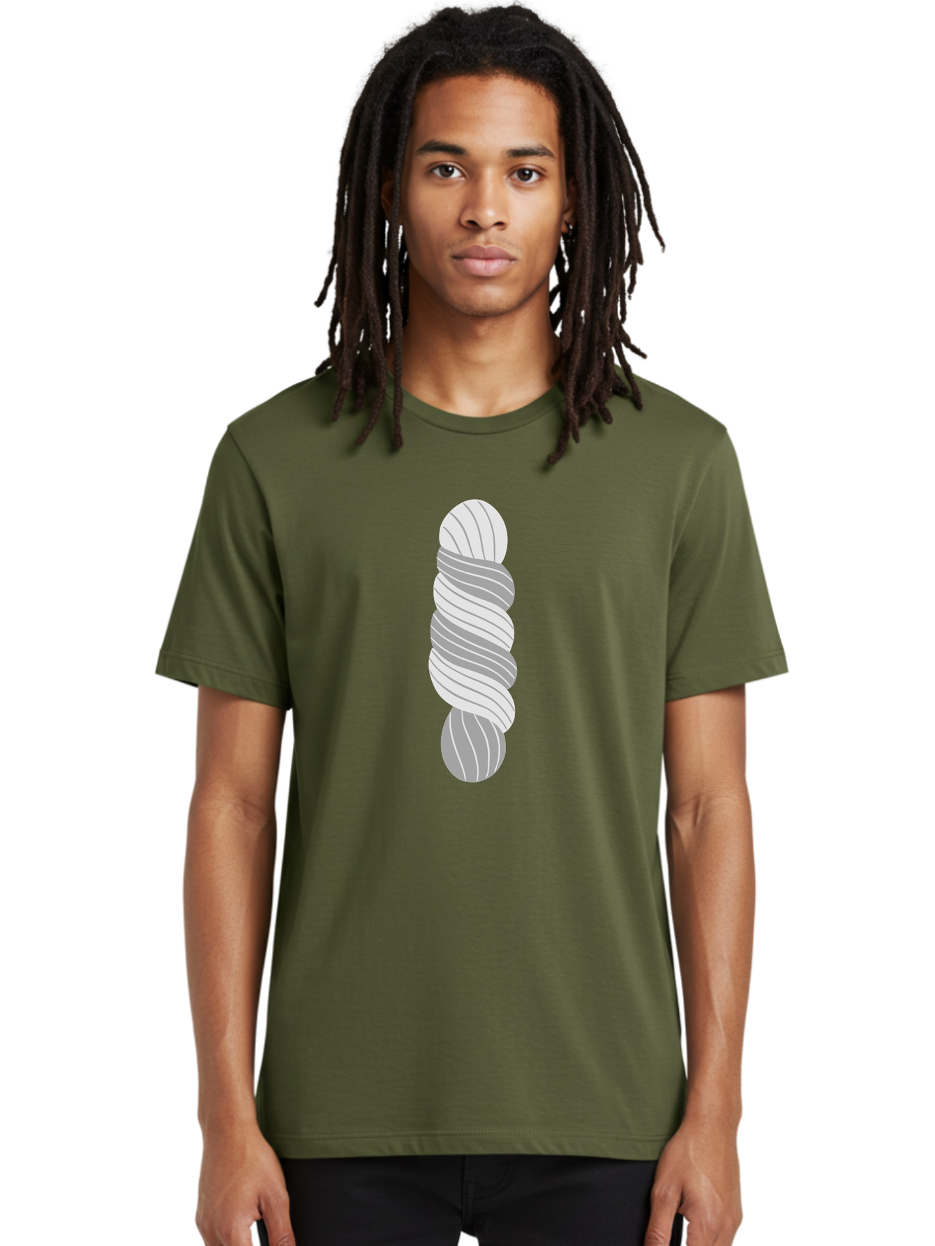 Twisted-Rope Men'S Graphic Tee, 100% Cotton, Comfortable Casual Summer Wear, Machine Washable, Twisted Yarn, Knitting Material, Gray And White Yarn, Crafting Supplies, Textile Art, Creative Hobbies, Diy Projects, Handmade Crafts Aac131 30