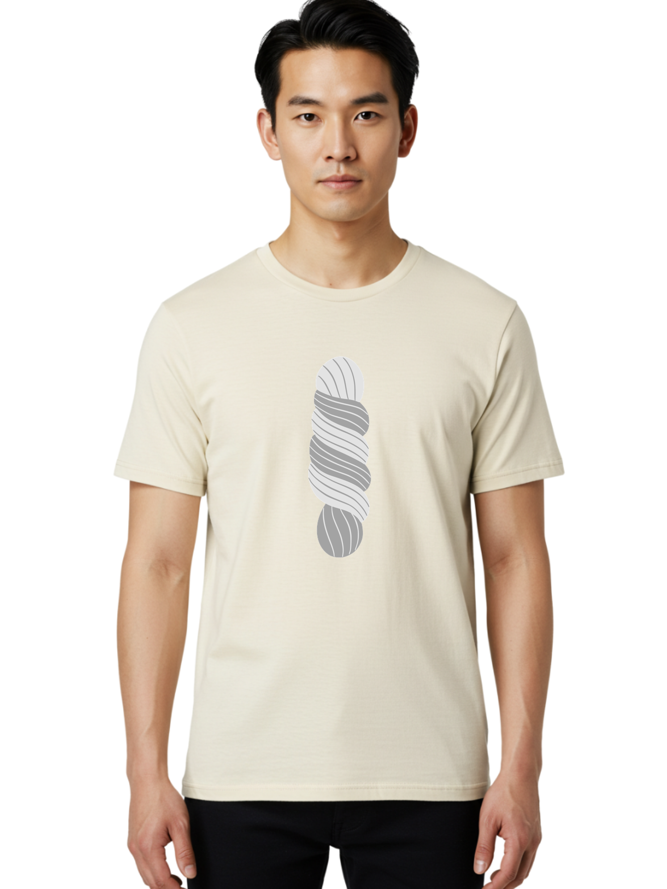 Twisted-Rope Men'S Graphic Tee, 100% Cotton, Comfortable Casual Summer Wear, Machine Washable, Twisted Yarn, Knitting Material, Gray And White Yarn, Crafting Supplies, Textile Art, Creative Hobbies, Diy Projects, Handmade Crafts Aac131 18