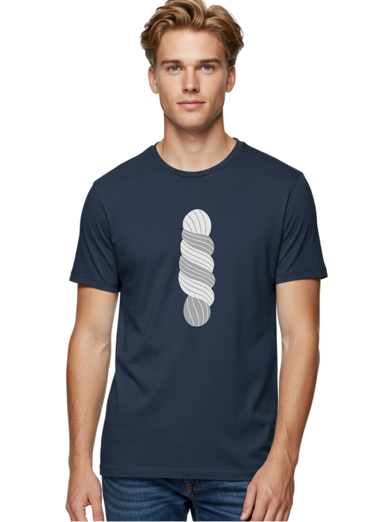 Twisted-Rope Men'S Graphic Tee, 100% Cotton, Comfortable Casual Summer Wear, Machine Washable, Twisted Yarn, Knitting Material, Gray And White Yarn, Crafting Supplies, Textile Art, Creative Hobbies, Diy Projects, Handmade Crafts Aac131 6
