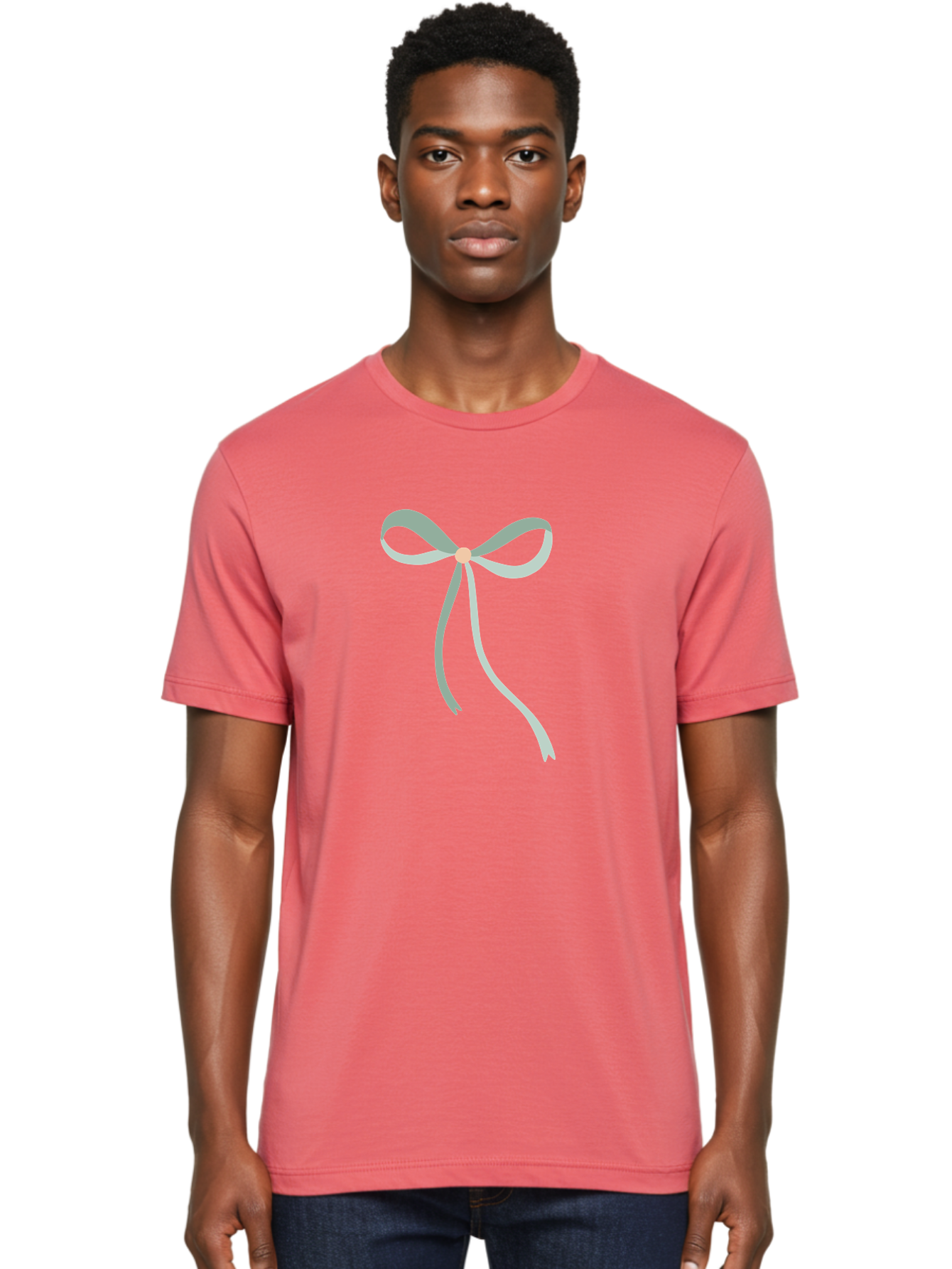 White-Bow Men'S Graphic Tee, 100% Cotton, Comfortable Casual Summer Wear, Machine Washable, Grey Ribbon, Bow Decoration, Gift Wrapping, Celebratory Decor, Party Favors, Elegant Design, Soft Pastel, Minimalist Style Aac134 30
