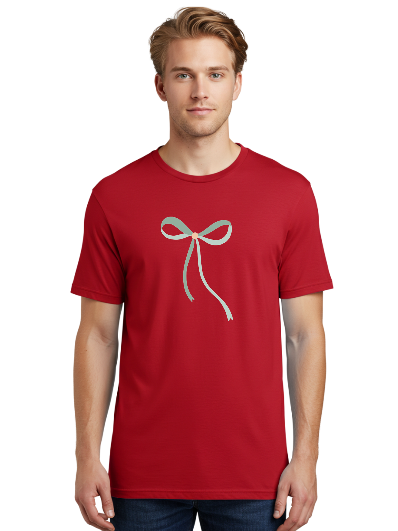 White-Bow Men'S Graphic Tee, 100% Cotton, Comfortable Casual Summer Wear, Machine Washable, Grey Ribbon, Bow Decoration, Gift Wrapping, Celebratory Decor, Party Favors, Elegant Design, Soft Pastel, Minimalist Style Aac134 18