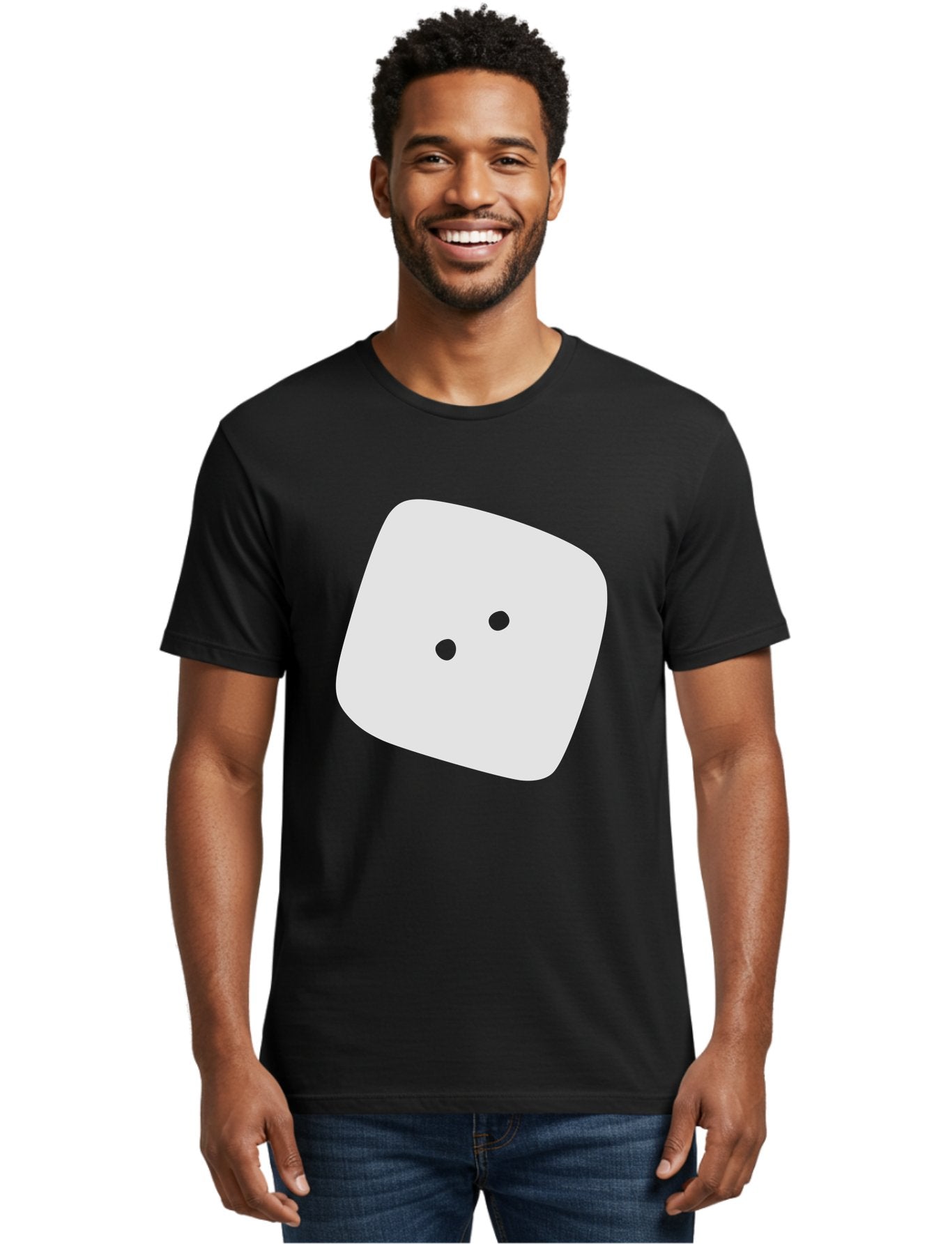 White-Rounded-Square-With-Two-Green-Dots Men'S Graphic Tee, 100% Cotton, Comfortable Casual Summer Wear, Machine Washable, Simple Smiley Face, Minimalist Design, Cute Emoji, Rounded Square Shape, Green Dots, Friendly Expression, Digital Icon, Aac137 28