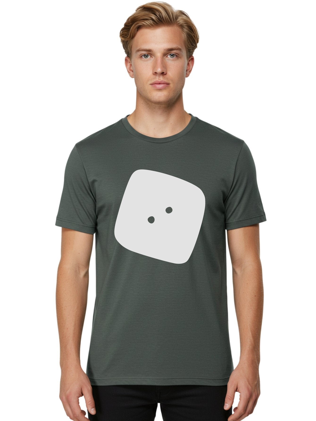 White-Rounded-Square-With-Two-Green-Dots Men'S Graphic Tee, 100% Cotton, Comfortable Casual Summer Wear, Machine Washable, Simple Smiley Face, Minimalist Design, Cute Emoji, Rounded Square Shape, Green Dots, Friendly Expression, Digital Icon, Aac137 21