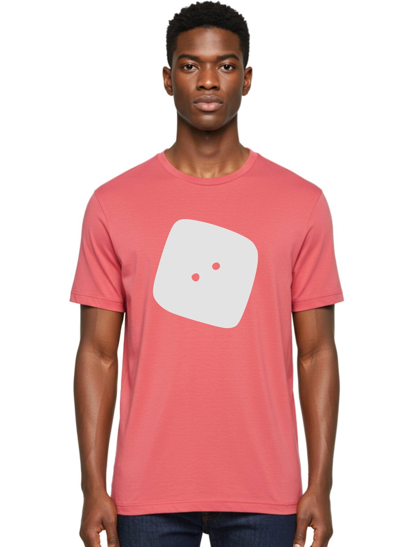 White-Rounded-Square-With-Two-Green-Dots Men'S Graphic Tee, 100% Cotton, Comfortable Casual Summer Wear, Machine Washable, Simple Smiley Face, Minimalist Design, Cute Emoji, Rounded Square Shape, Green Dots, Friendly Expression, Digital Icon, Aac137 30