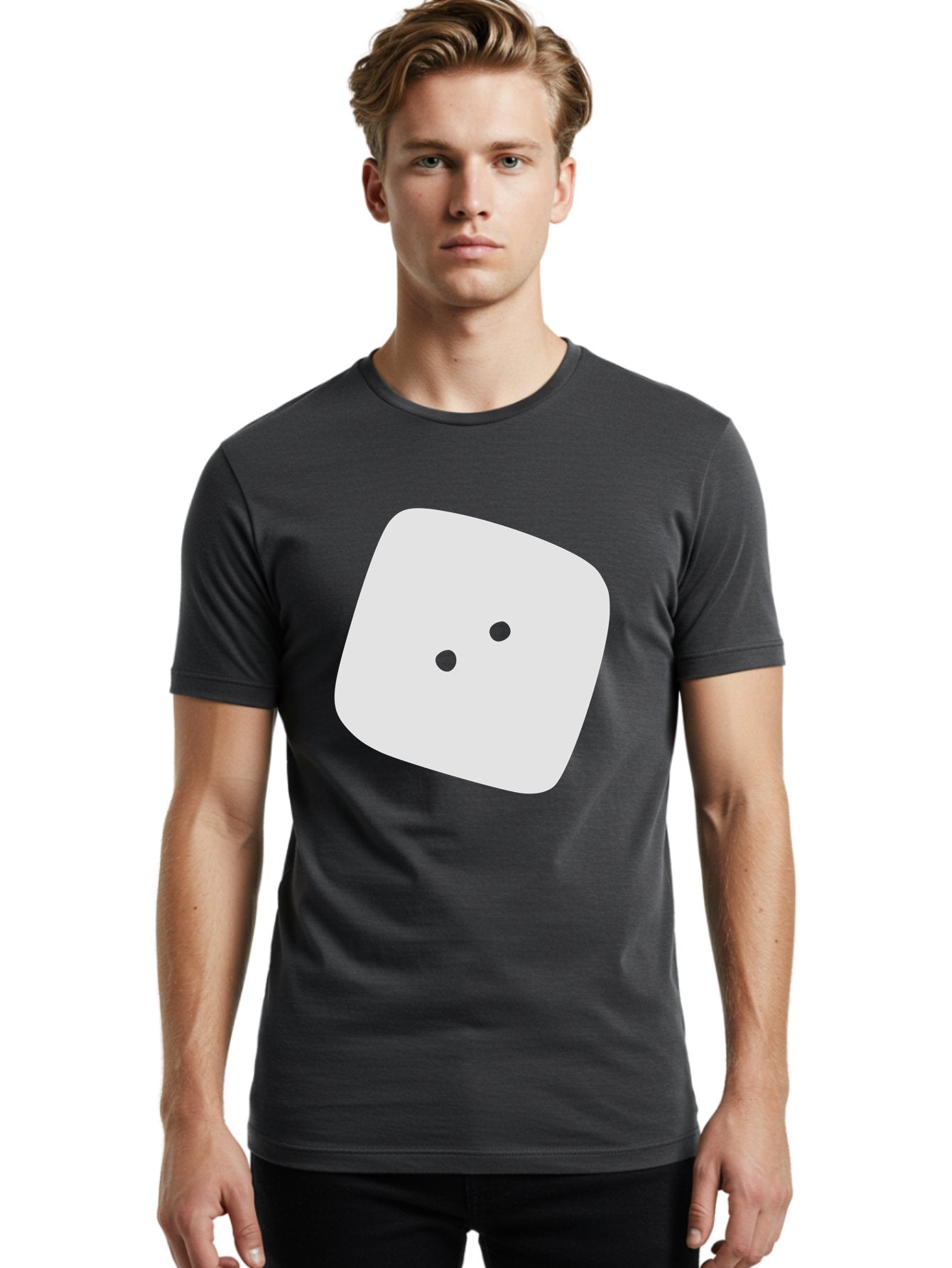 White-Rounded-Square-With-Two-Green-Dots Men'S Graphic Tee, 100% Cotton, Comfortable Casual Summer Wear, Machine Washable, Simple Smiley Face, Minimalist Design, Cute Emoji, Rounded Square Shape, Green Dots, Friendly Expression, Digital Icon, Aac137 22