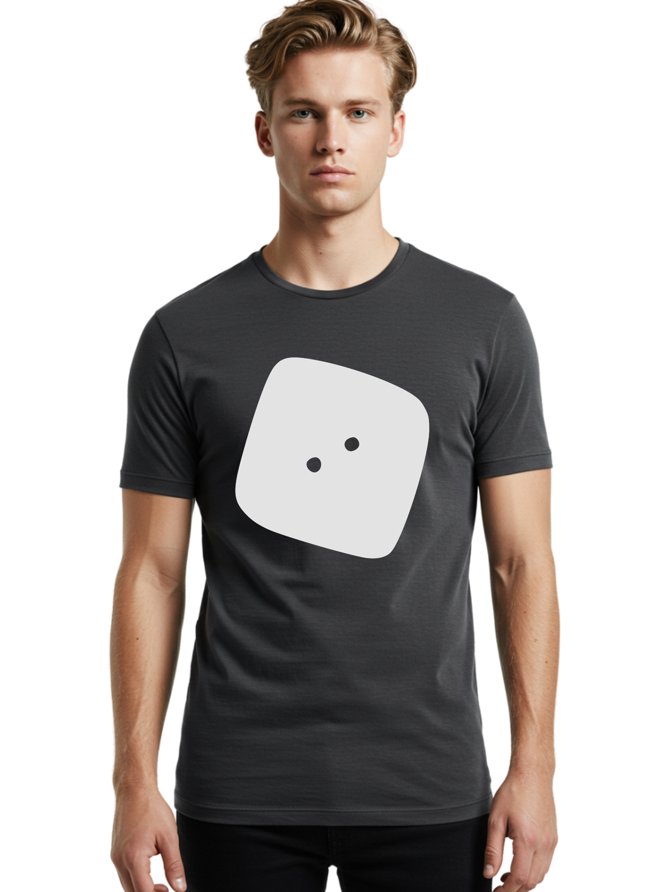 White-Rounded-Square-With-Two-Green-Dots Men'S Graphic Tee, 100% Cotton, Comfortable Casual Summer Wear, Machine Washable, Simple Smiley Face, Minimalist Design, Cute Emoji, Rounded Square Shape, Green Dots, Friendly Expression, Digital Icon, Aac137 18