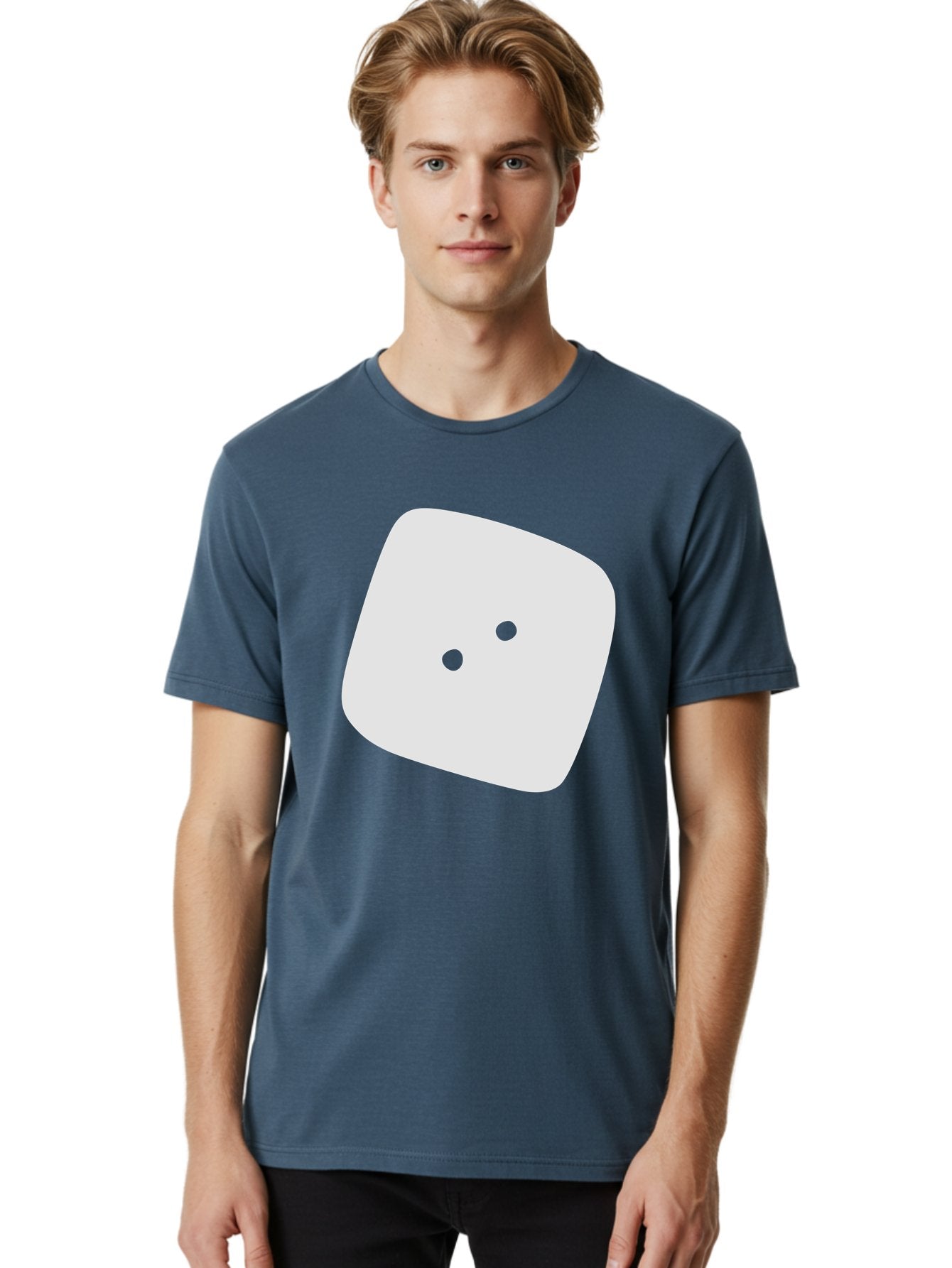 White-Rounded-Square-With-Two-Green-Dots Men'S Graphic Tee, 100% Cotton, Comfortable Casual Summer Wear, Machine Washable, Simple Smiley Face, Minimalist Design, Cute Emoji, Rounded Square Shape, Green Dots, Friendly Expression, Digital Icon, Aac137 25