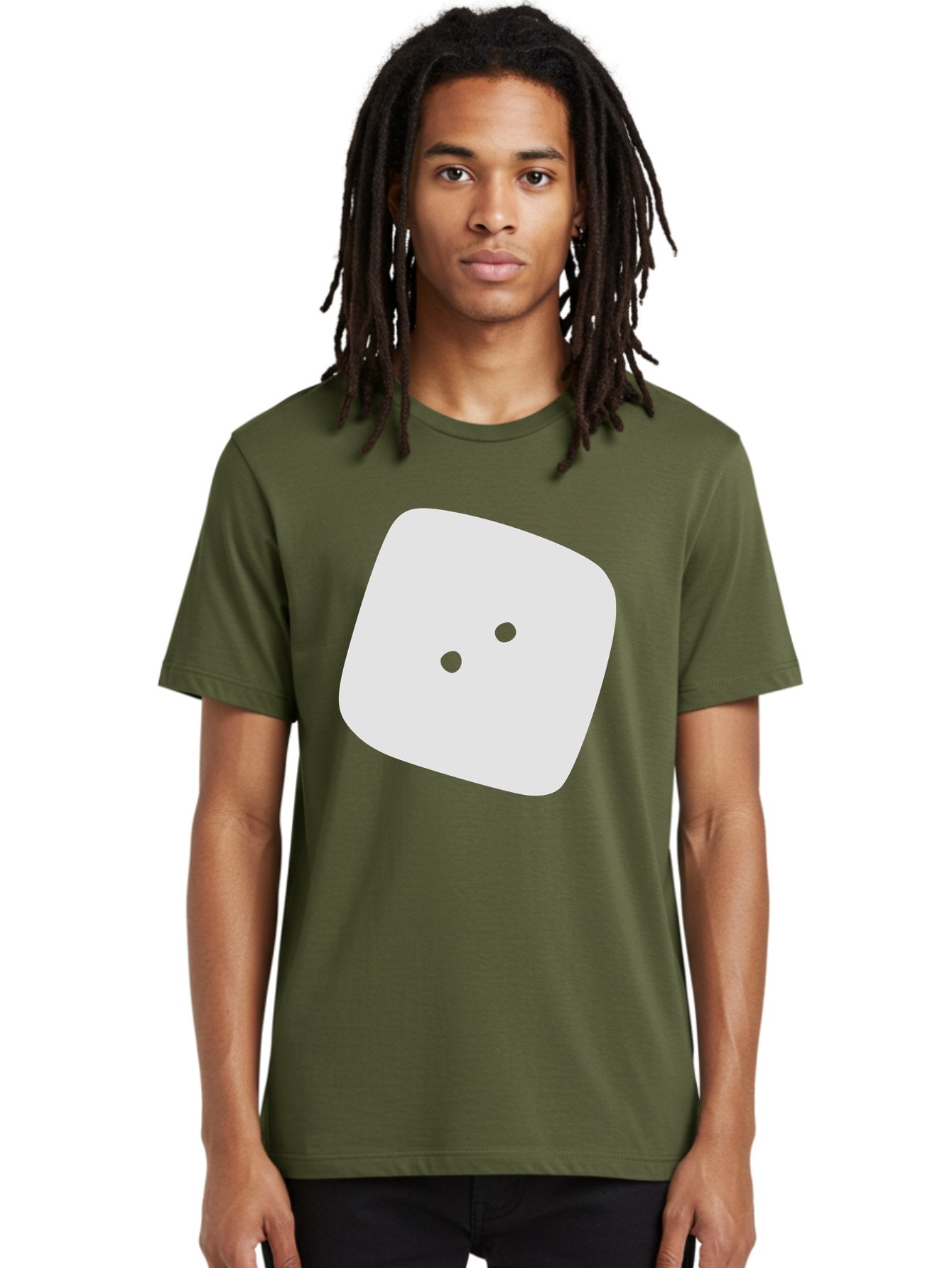White-Rounded-Square-With-Two-Green-Dots Men'S Graphic Tee, 100% Cotton, Comfortable Casual Summer Wear, Machine Washable, Simple Smiley Face, Minimalist Design, Cute Emoji, Rounded Square Shape, Green Dots, Friendly Expression, Digital Icon, Aac137 24