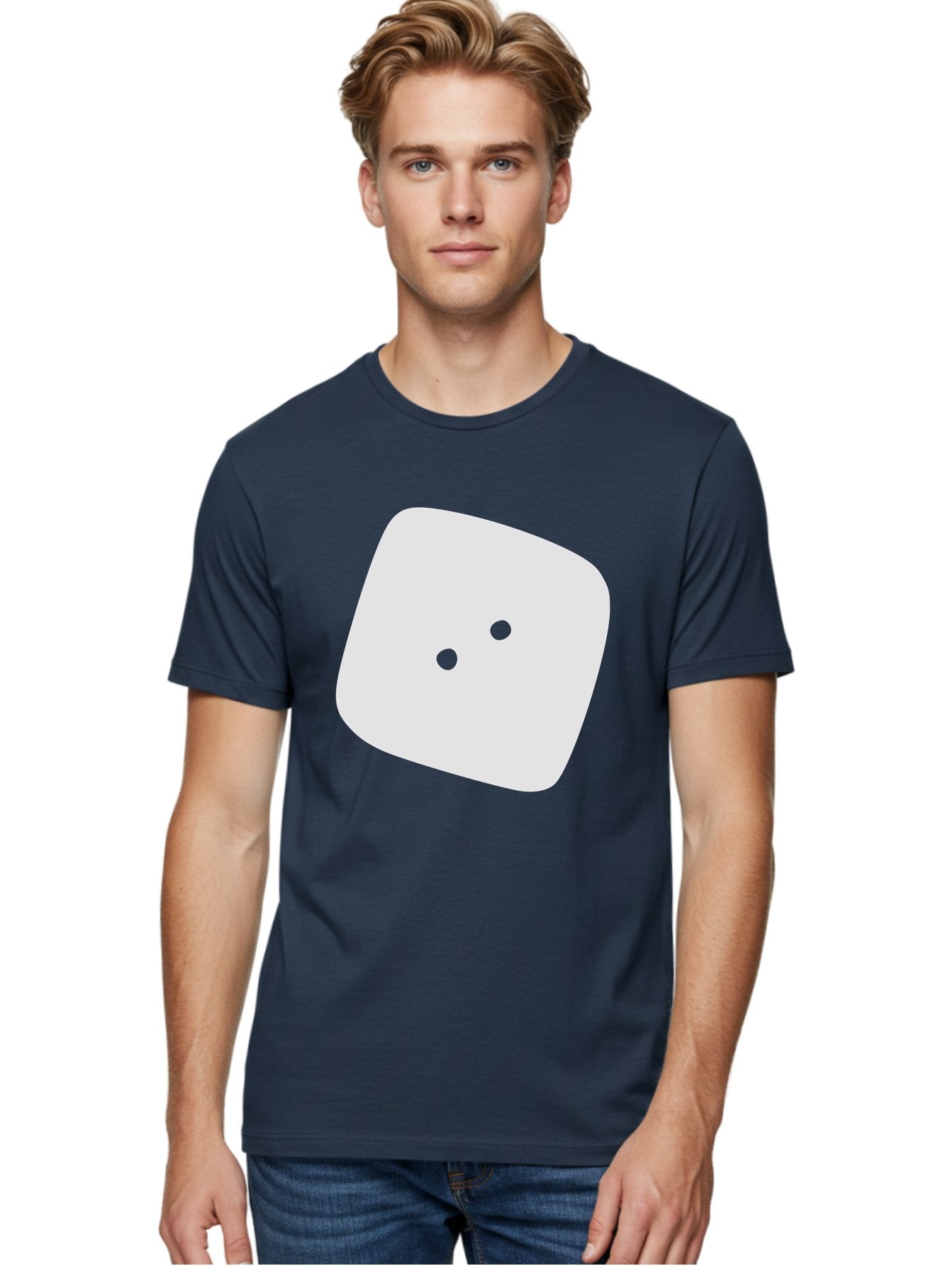 White-Rounded-Square-With-Two-Green-Dots Men'S Graphic Tee, 100% Cotton, Comfortable Casual Summer Wear, Machine Washable, Simple Smiley Face, Minimalist Design, Cute Emoji, Rounded Square Shape, Green Dots, Friendly Expression, Digital Icon, Aac137 23