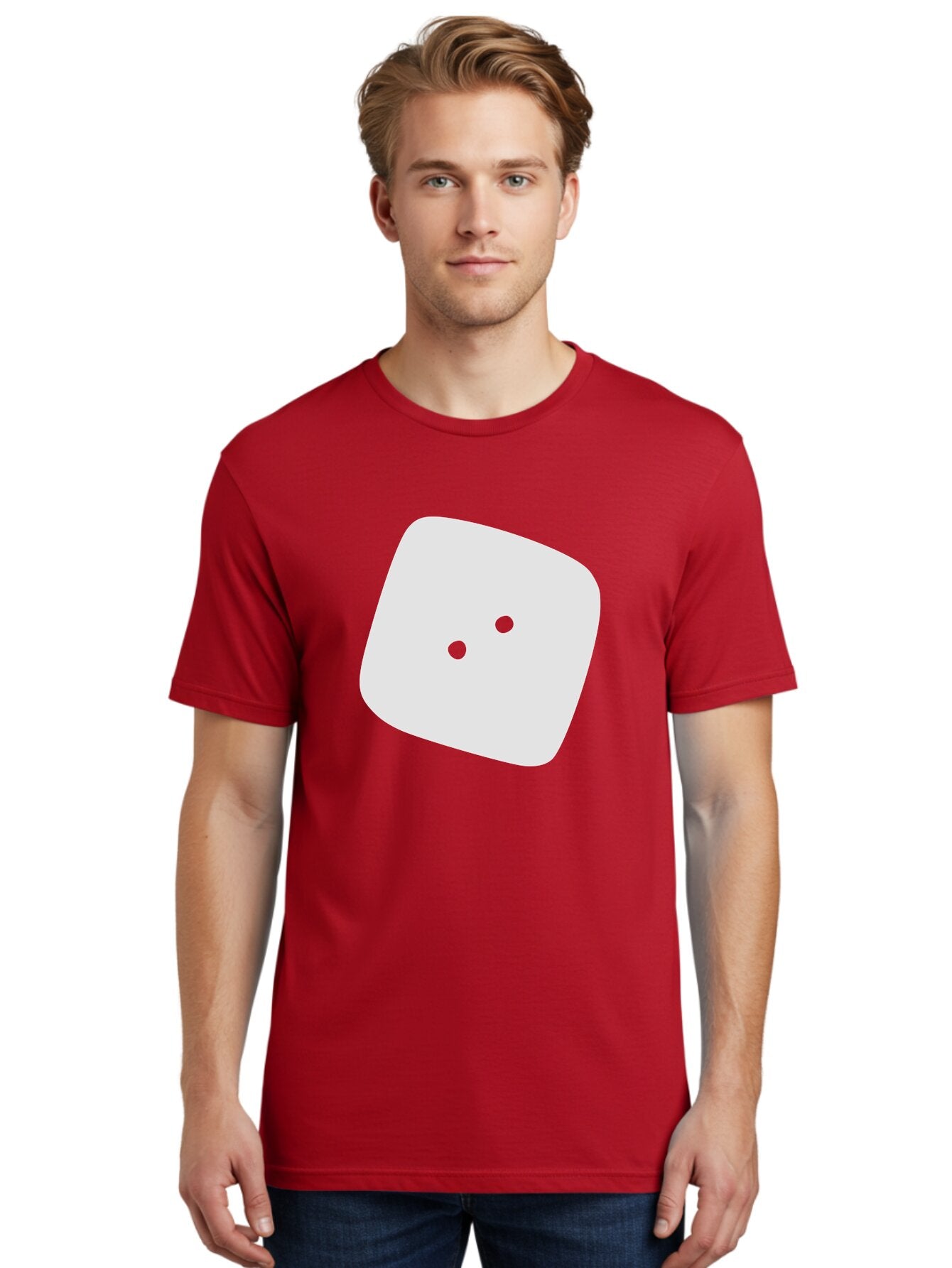 White-Rounded-Square-With-Two-Green-Dots Men'S Graphic Tee, 100% Cotton, Comfortable Casual Summer Wear, Machine Washable, Simple Smiley Face, Minimalist Design, Cute Emoji, Rounded Square Shape, Green Dots, Friendly Expression, Digital Icon, Aac137 17