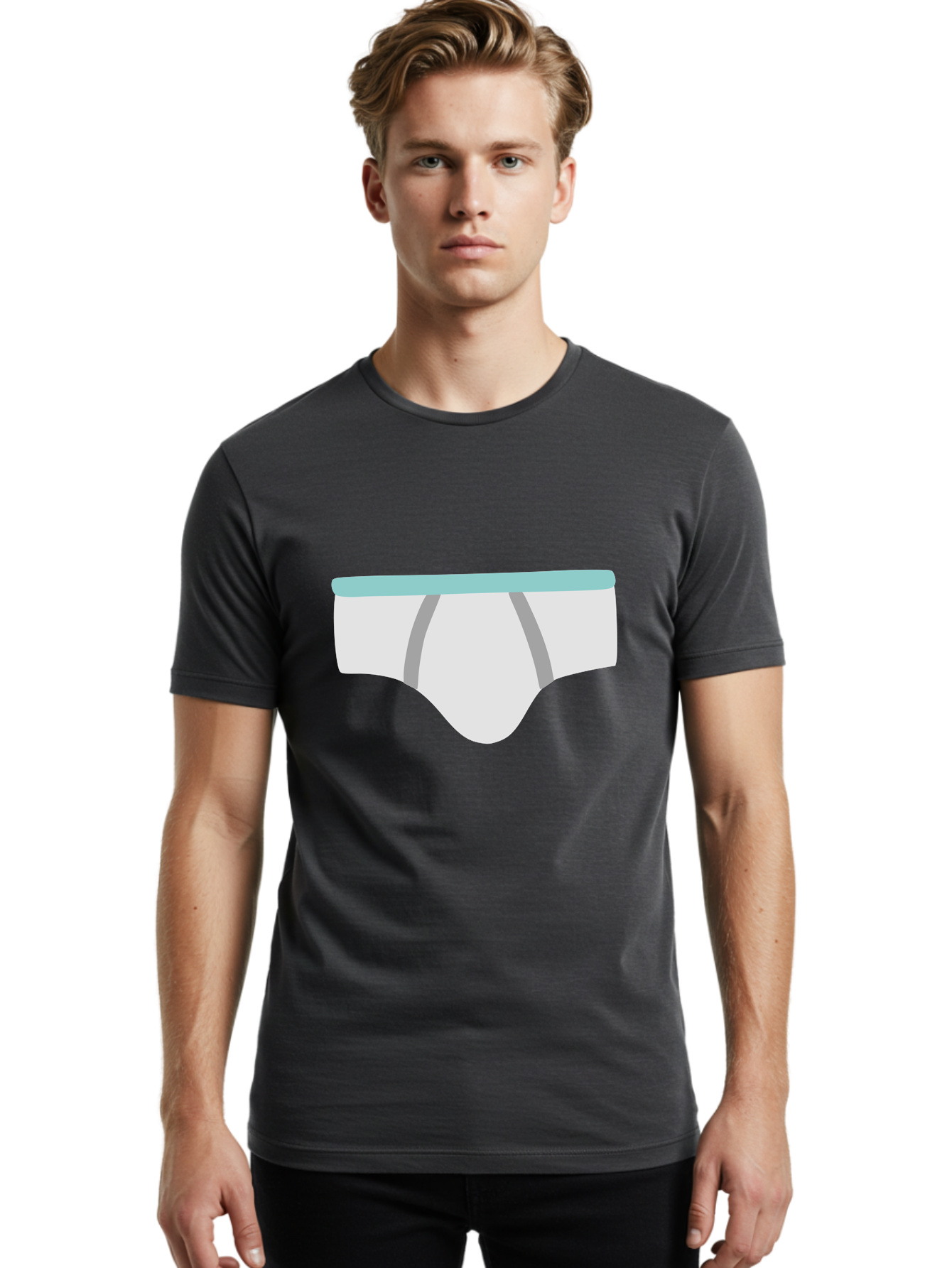 White-Underwear Men'S Graphic Tee, 100% Cotton, Comfortable Casual Summer Wear, Machine Washable, Men'S Briefs, White Underwear, Gray Stripes, Light Blue Waistband, Comfortable Undergarments, Minimalist Design, Simple Illustration Aac138 30