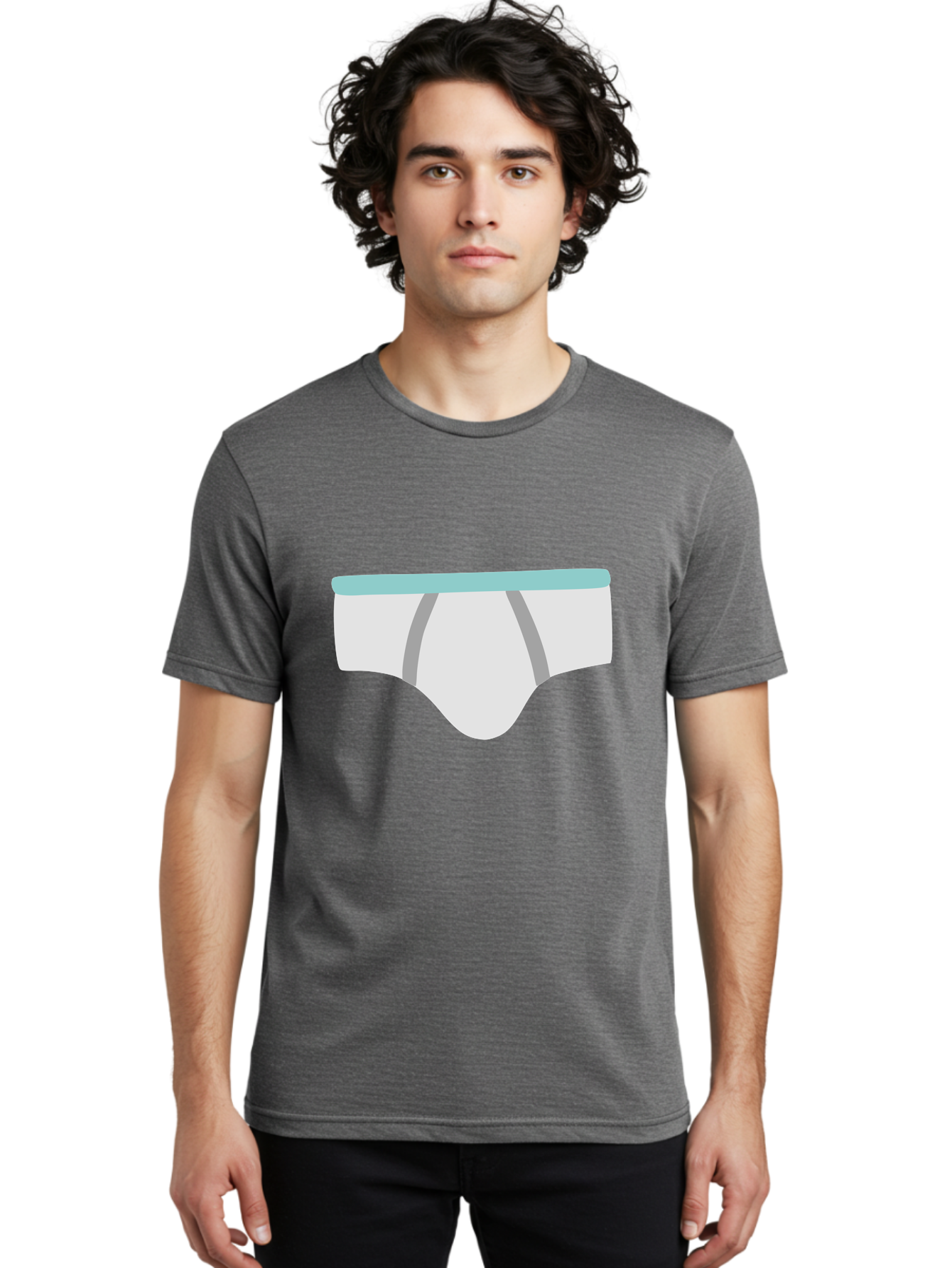 White-Underwear Men'S Graphic Tee, 100% Cotton, Comfortable Casual Summer Wear, Machine Washable, Men'S Briefs, White Underwear, Gray Stripes, Light Blue Waistband, Comfortable Undergarments, Minimalist Design, Simple Illustration Aac138 28