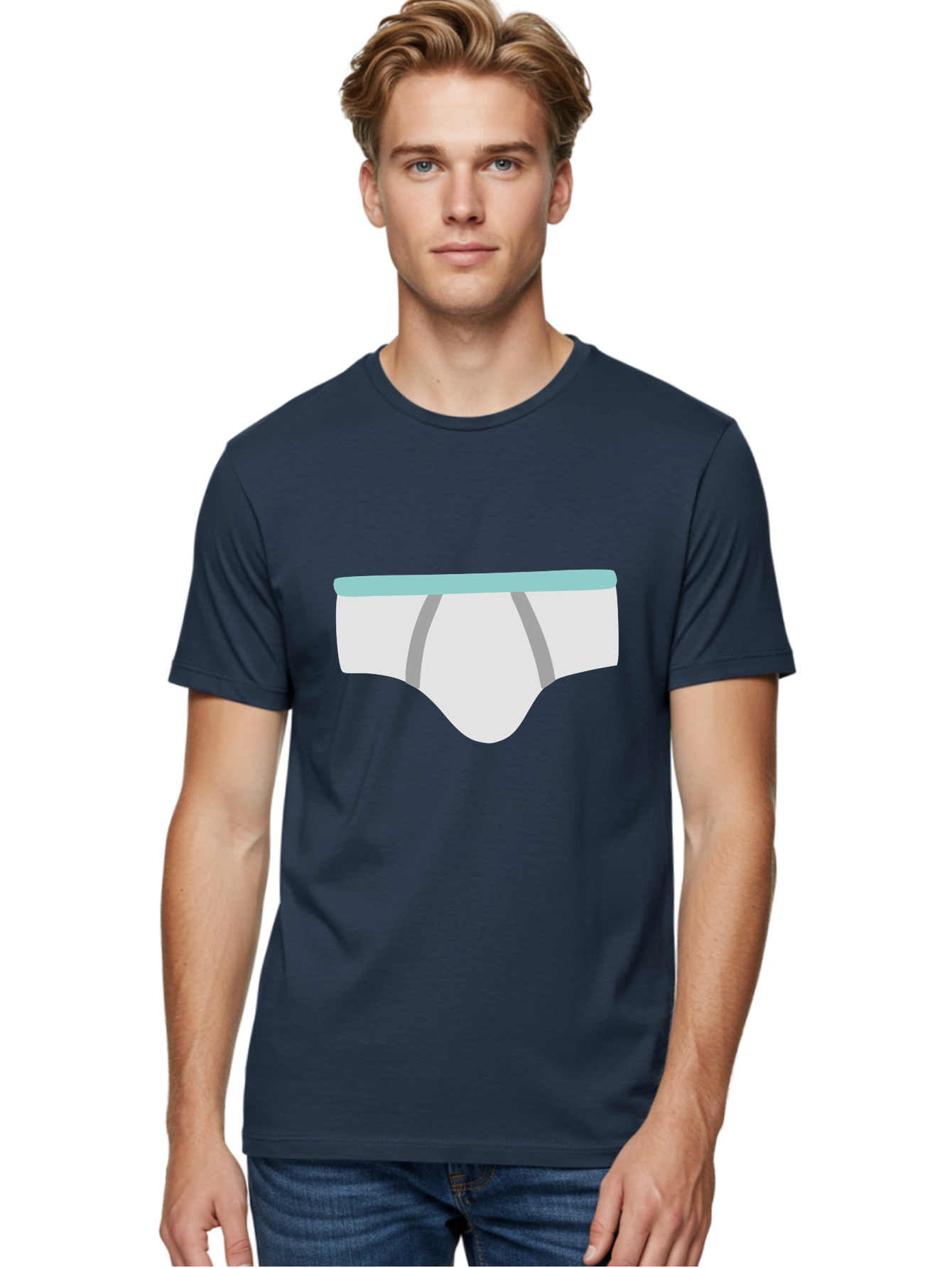 White-Underwear Men'S Graphic Tee, 100% Cotton, Comfortable Casual Summer Wear, Machine Washable, Men'S Briefs, White Underwear, Gray Stripes, Light Blue Waistband, Comfortable Undergarments, Minimalist Design, Simple Illustration Aac138 10