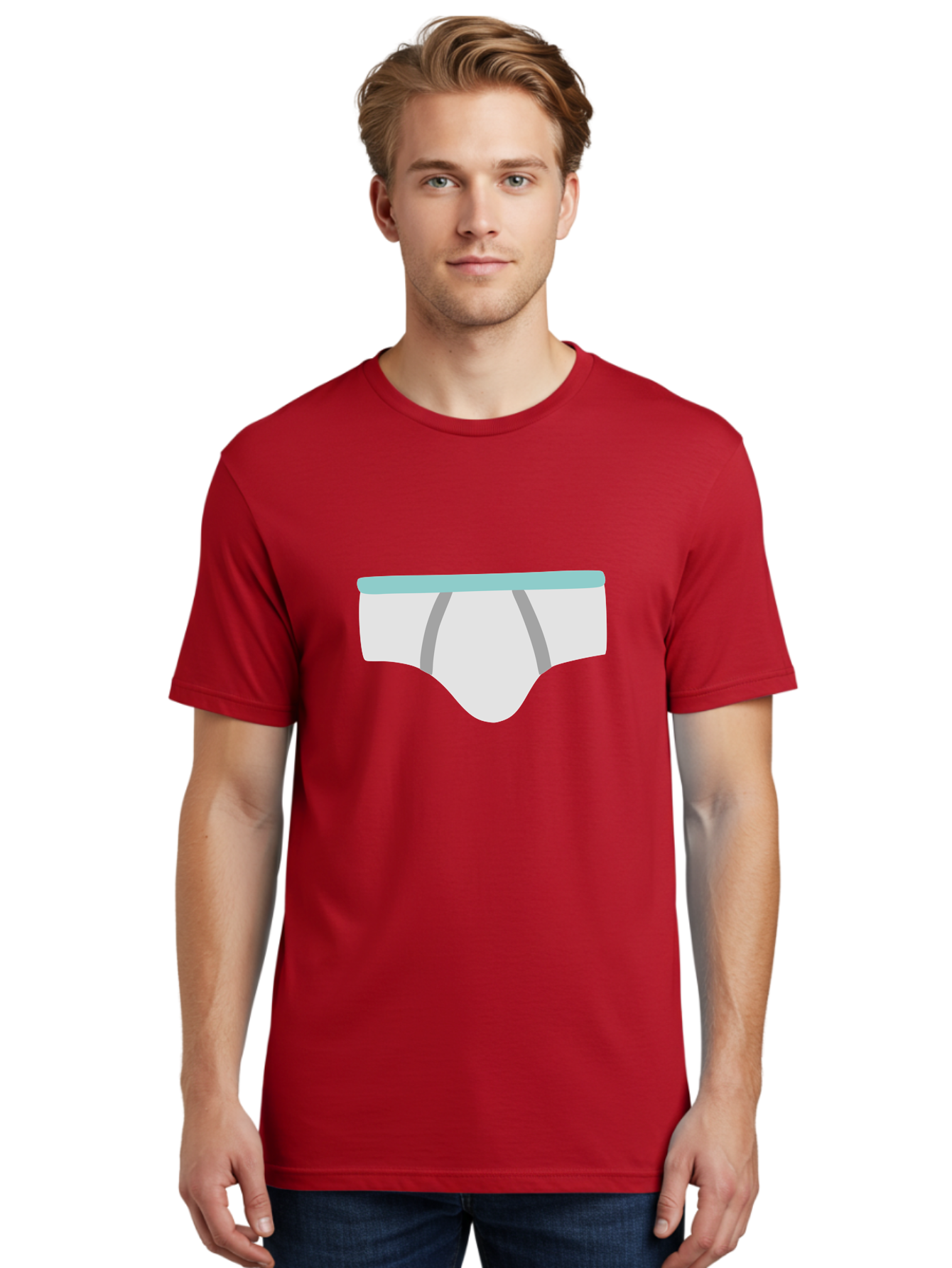 White-Underwear Men'S Graphic Tee, 100% Cotton, Comfortable Casual Summer Wear, Machine Washable, Men'S Briefs, White Underwear, Gray Stripes, Light Blue Waistband, Comfortable Undergarments, Minimalist Design, Simple Illustration Aac138 26