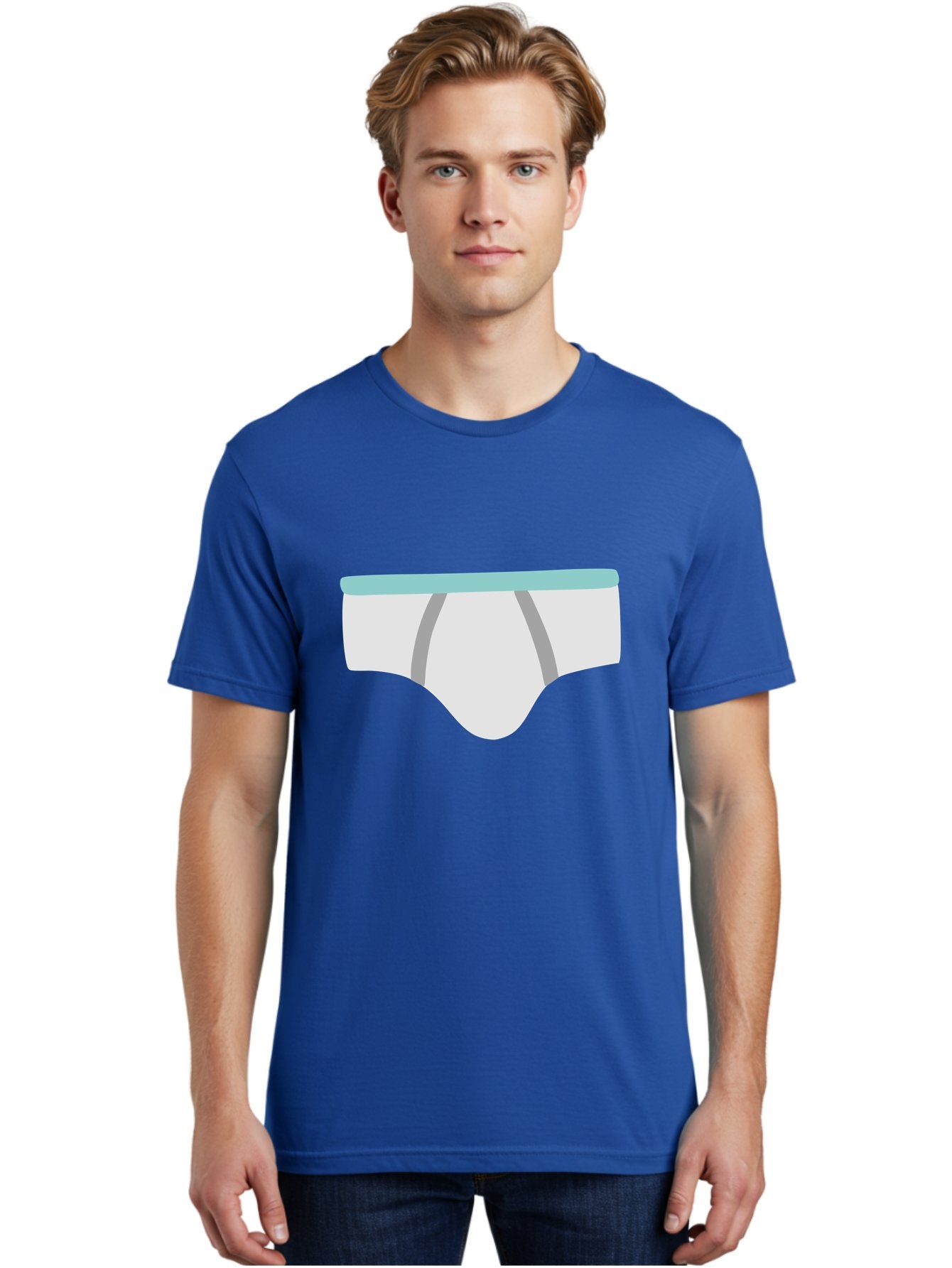 White-Underwear Men'S Graphic Tee, 100% Cotton, Comfortable Casual Summer Wear, Machine Washable, Men'S Briefs, White Underwear, Gray Stripes, Light Blue Waistband, Comfortable Undergarments, Minimalist Design, Simple Illustration Aac138 29