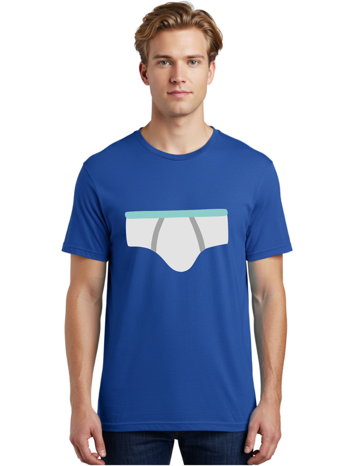 White-Underwear Men'S Graphic Tee, 100% Cotton, Comfortable Casual Summer Wear, Machine Washable, Men'S Briefs, White Underwear, Gray Stripes, Light Blue Waistband, Comfortable Undergarments, Minimalist Design, Simple Illustration Aac138 4