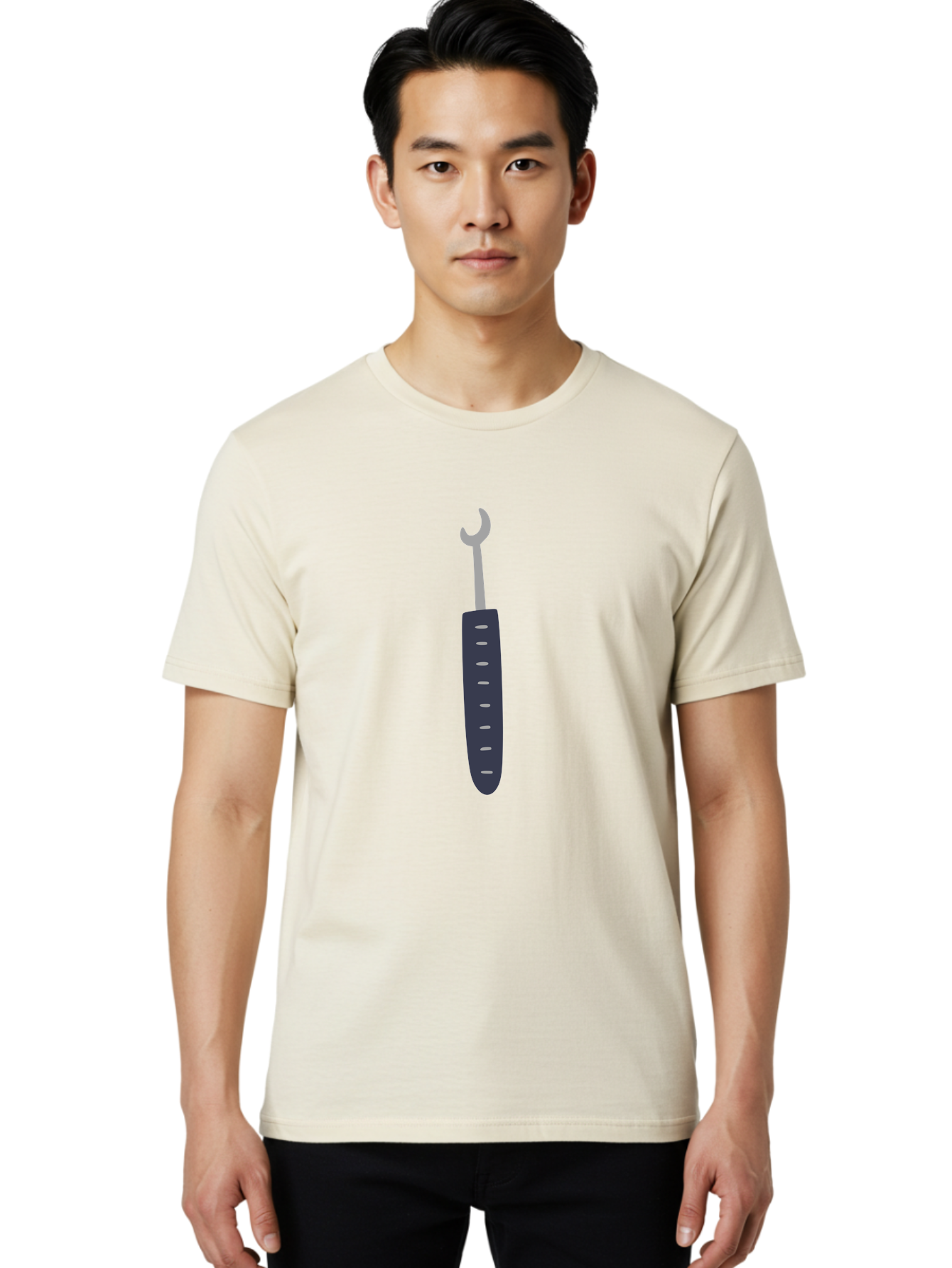 Wrench Men'S Graphic Tee, 100% Cotton, Comfortable Casual Summer Wear, Machine Washable, Adjustable Wrench, Metal Tool, Silver Wrench, Black Handle, Ergonomic Grip, Technical Illustration, Modern Design, Hand Tool Aac140